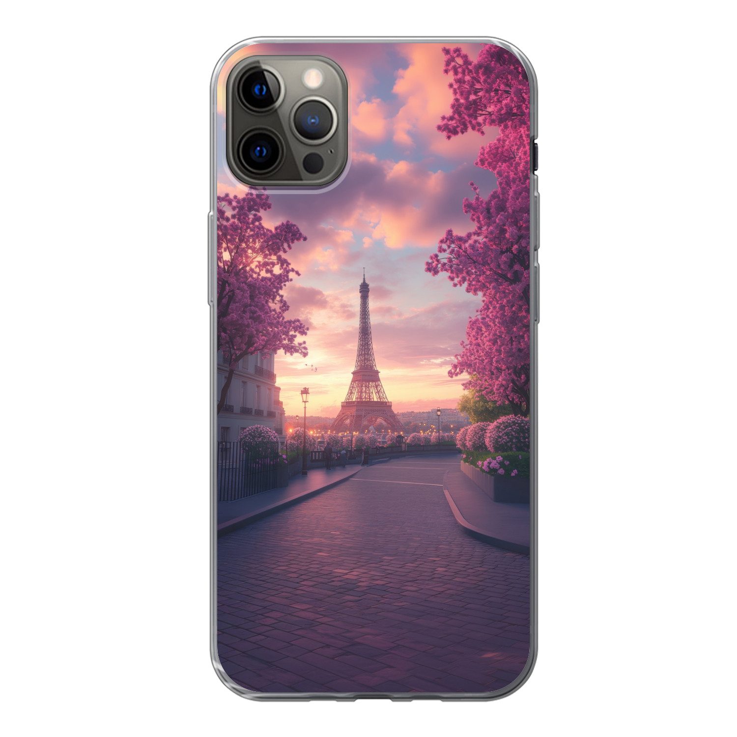 MuchoWow Handyhülle für Apple iPhone 13 Pro Max Eiffelturm - Paris - Rosa, Smartphone-Bumper, Print, Handy Schutzhülle Dünn