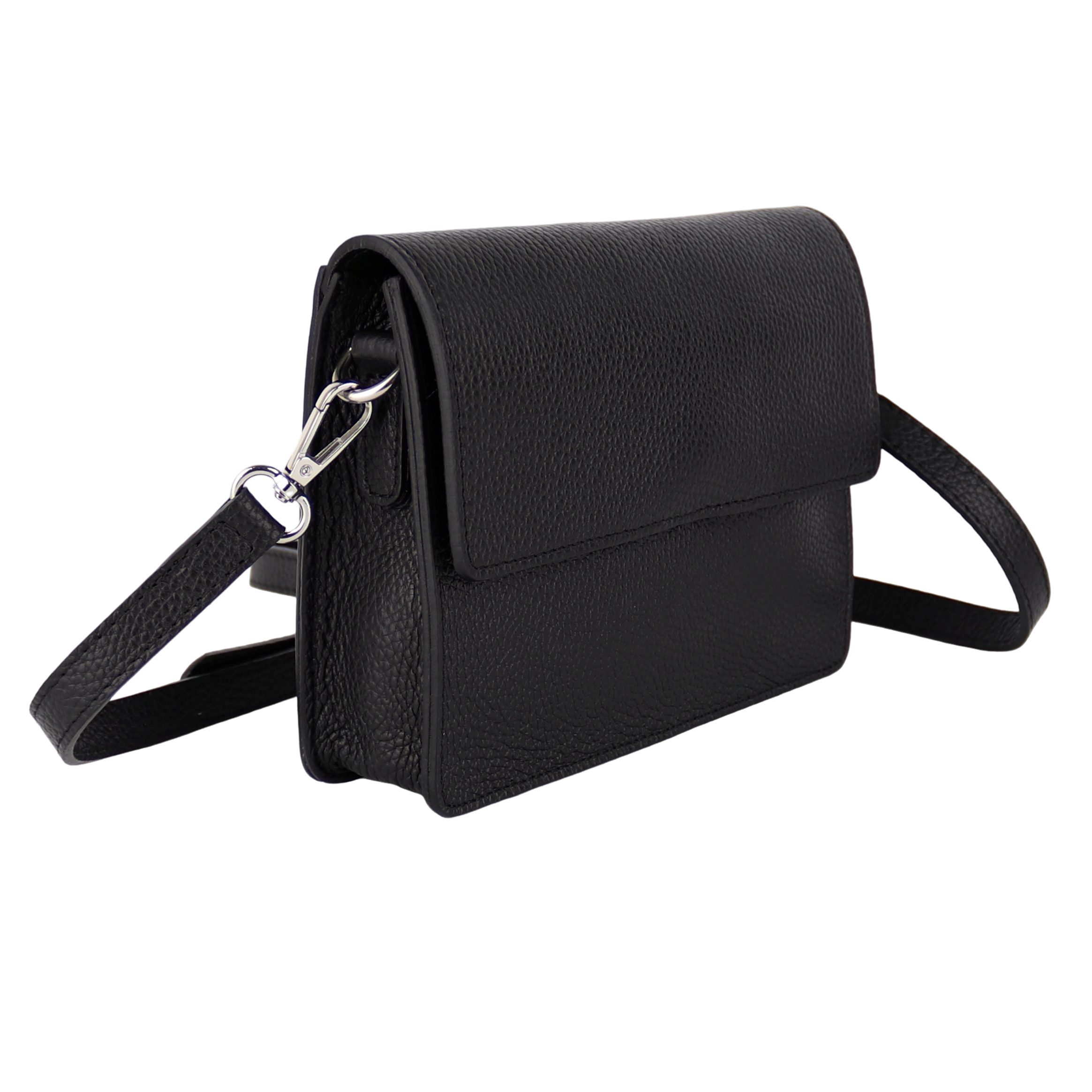MIRROSI Umhängetasche Damen klein Crossbody Bag, Echtleder Made in Italy (Maße: L20cm x H15cm x B5cm), Hauptfach mit Klappe, 1 Hinterfach