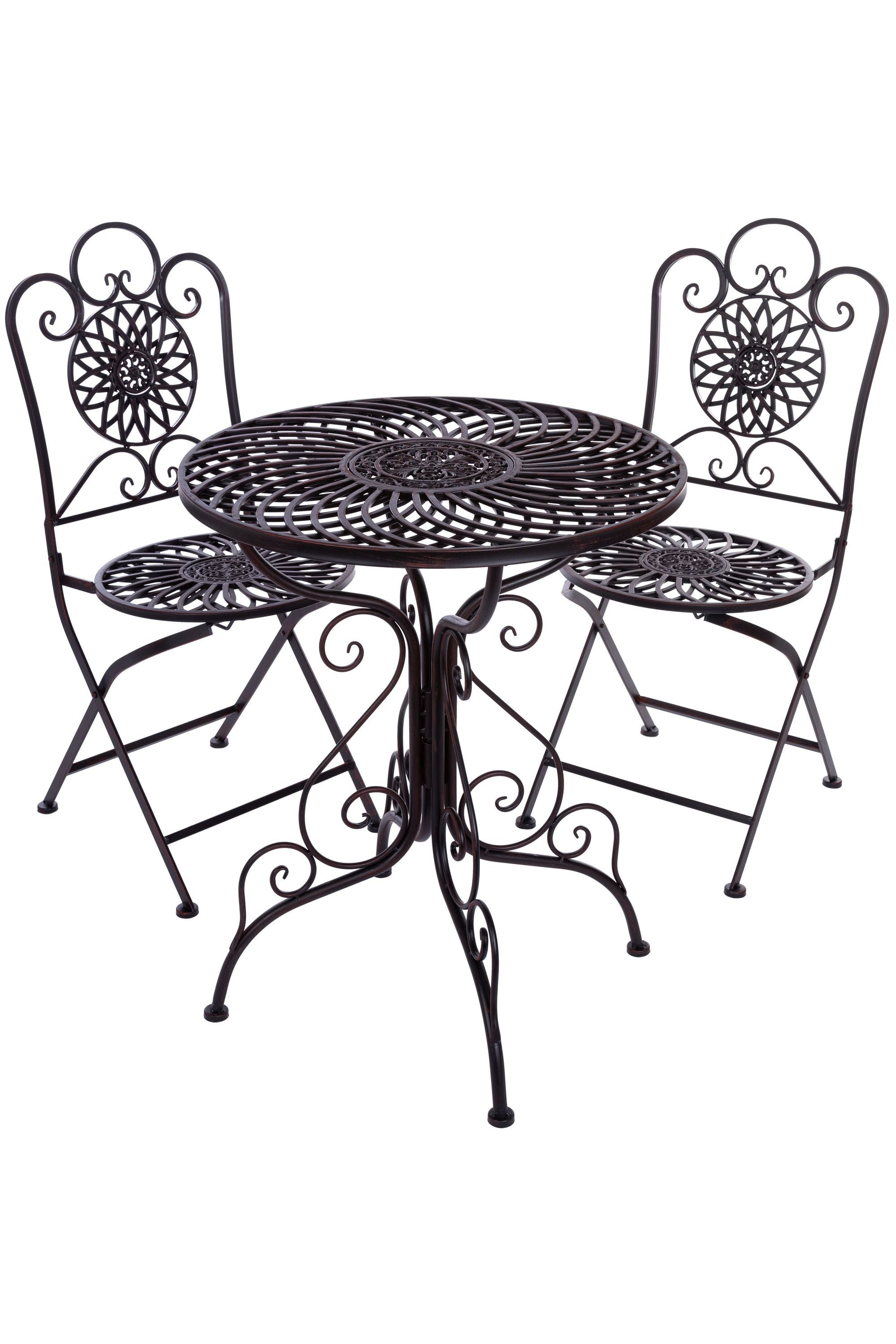 Wohnando Garten-Essgruppe Bistroset "Pia" für Garten oder Balkon, (3-tlg), aus schwarzem Metall, verschnörkeltes Design, Gartenmöbel