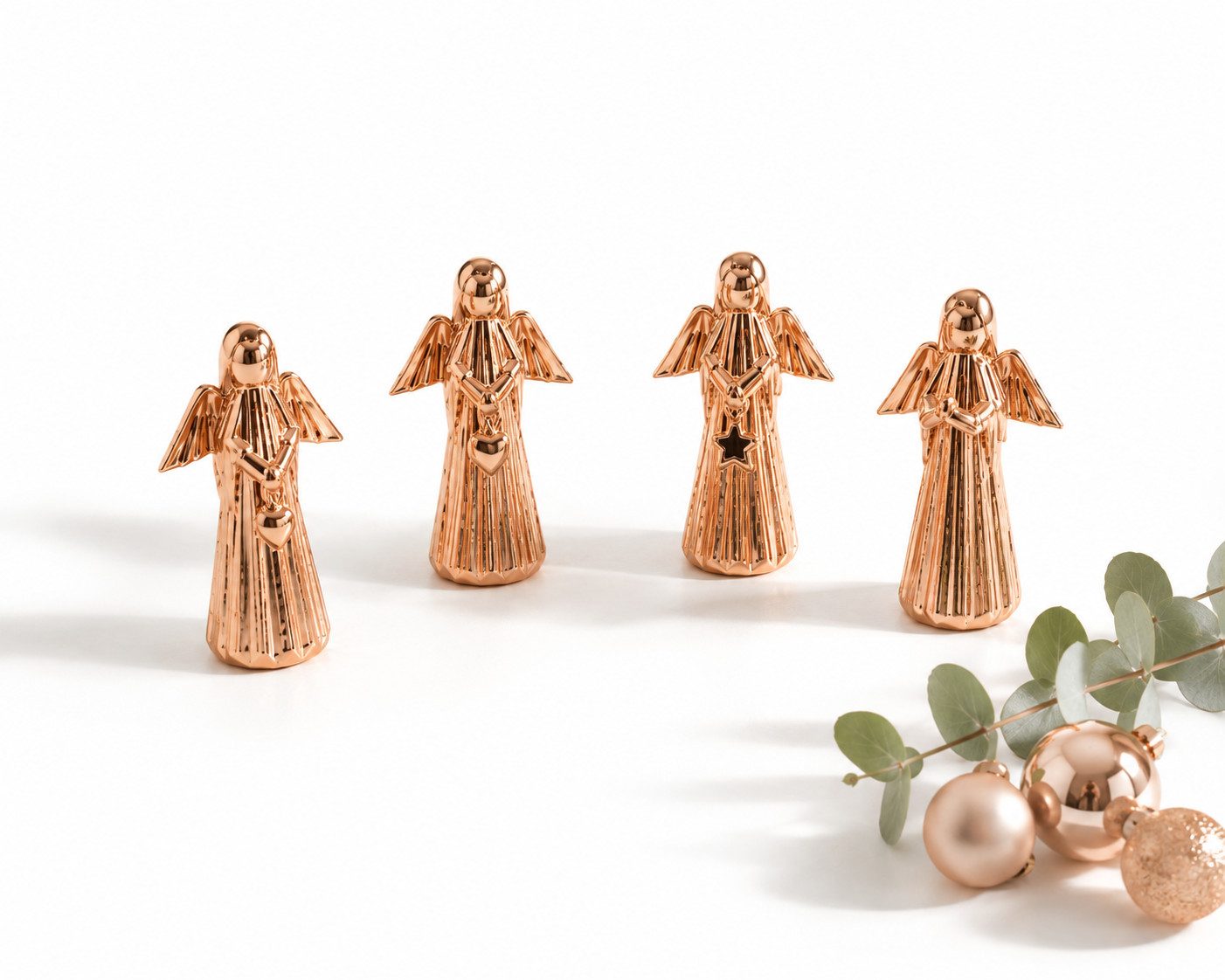 Wurm Weihnachtsfigur 4er Set Dekoengel Roségold Polyresin Weihnachtsfiguren 12,5 cm