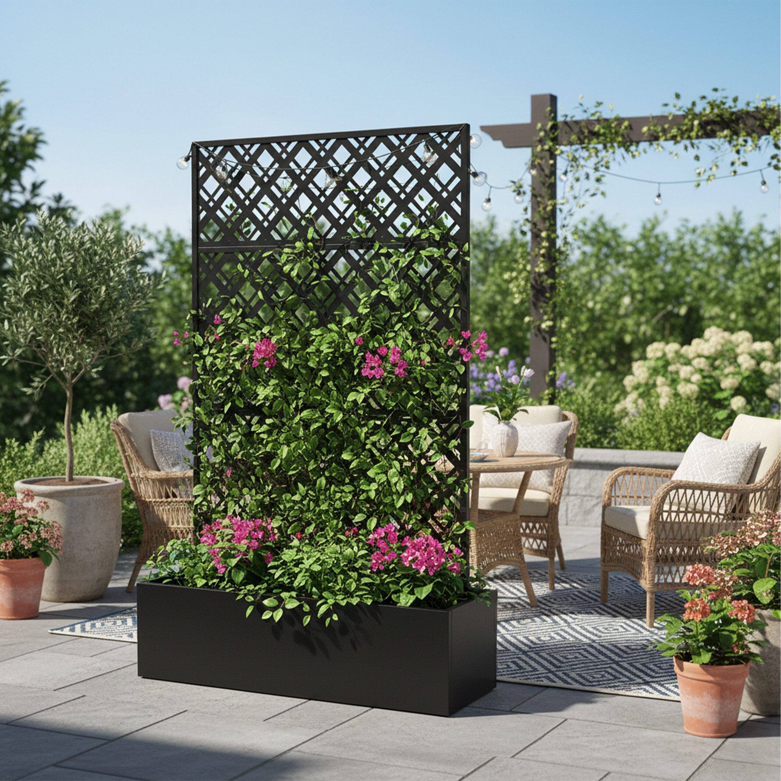 relaxdays Rankgitter Pflanzkasten mit Spalierwand aus Metall, A