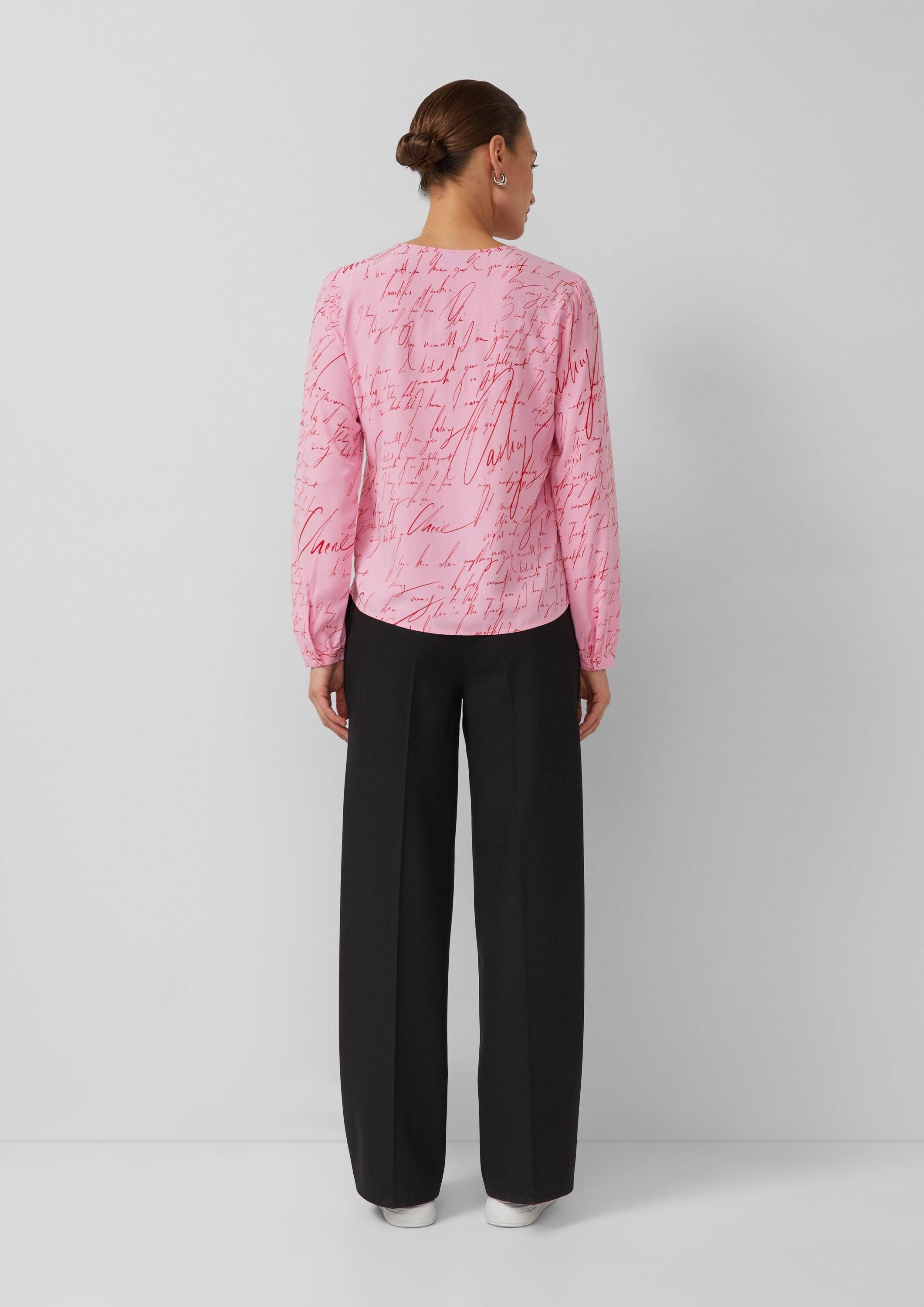 s.Oliver Langarmbluse Bluse Viskose-Bluse mit V-Ausschnitt und All-over-Print