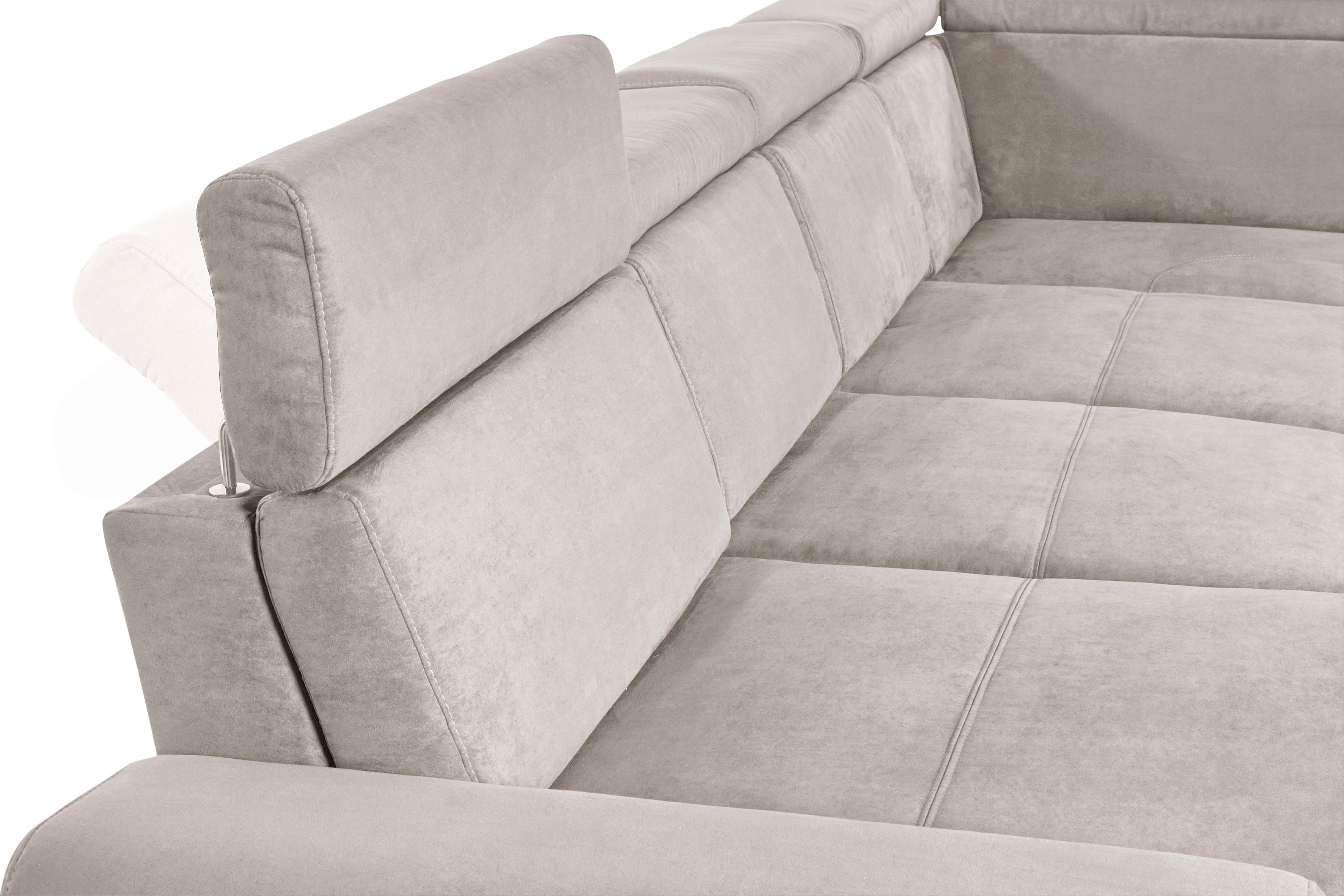 sit&more Wohnlandschaft Gizeh U-Form, 12 cm Fußhöhe, inklusive Sitztiefenverstellung und Kopfteilverstellung