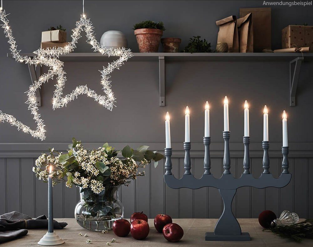 cm grau Schalter weiß Holz HOME HOBBY 49x56 & 7-flammig & Weihnachtsbeleuchtung Kerzenhalter matches21