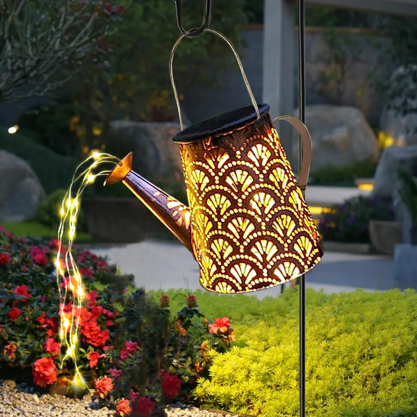 LQWELL LED Solarleuchte Solar Gießkanne mit Wasserfall Lichterkette Lampe, günstig online kaufen