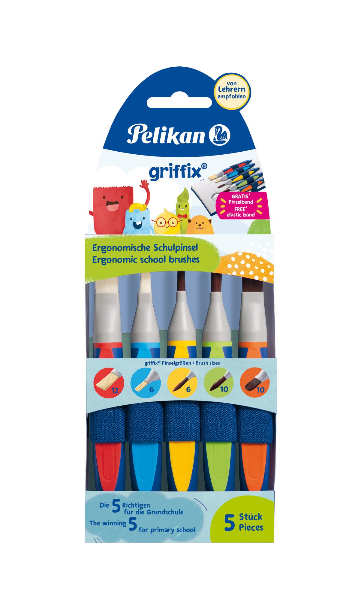Pelikan Malpinsel griffix Schulpinsel, 5er Pinselset inkl. Pinselband Die 5 Richtigen für die Schule