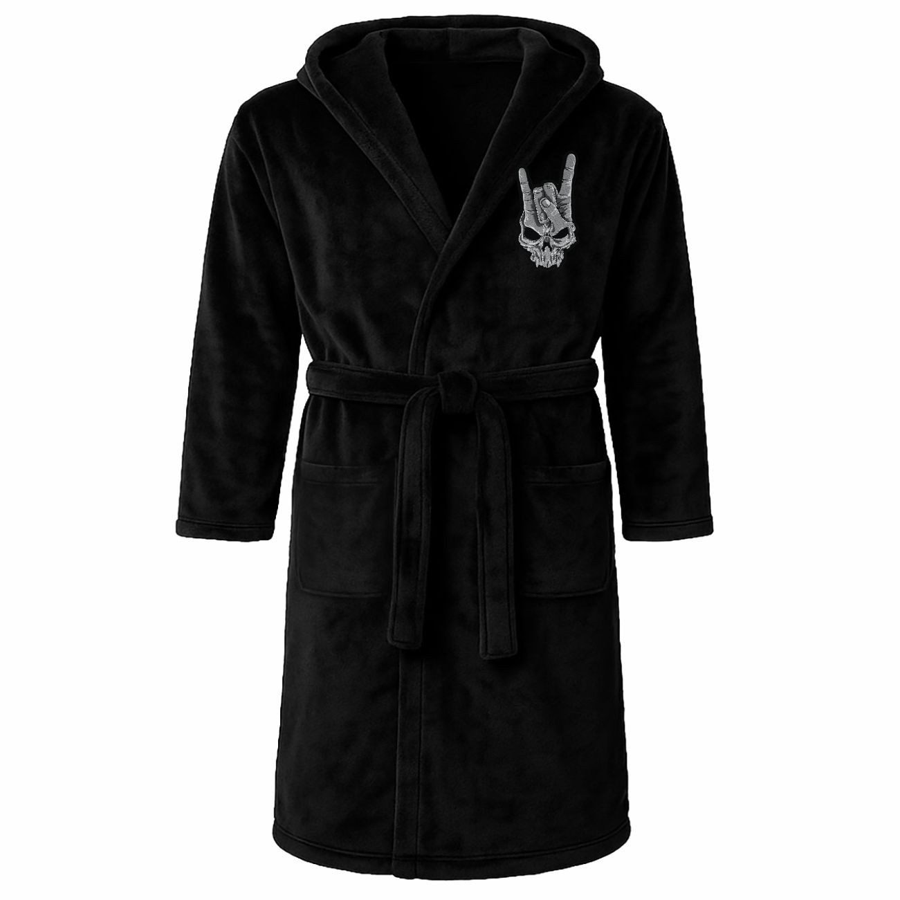 deinshirt Bademantel Metal Hand, lange Länge, 100% Polyester, Kapuze, Binde günstig online kaufen