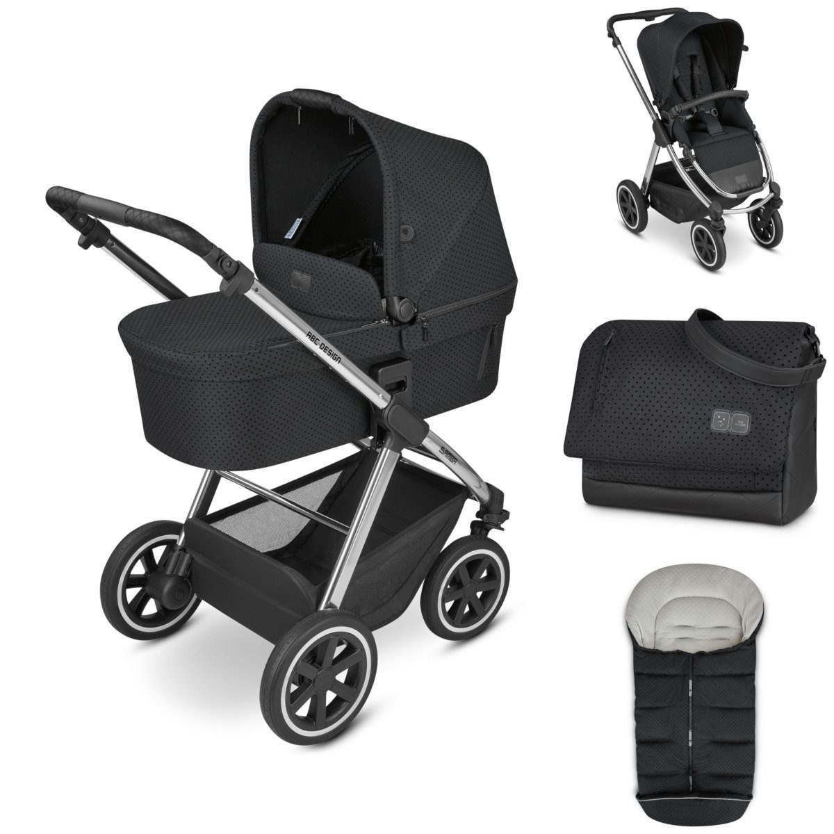 ABC Design Kombi-Kinderwagen ABC Design Samba Kinderwagen Set Black Dots Diamond Kollektion 2022