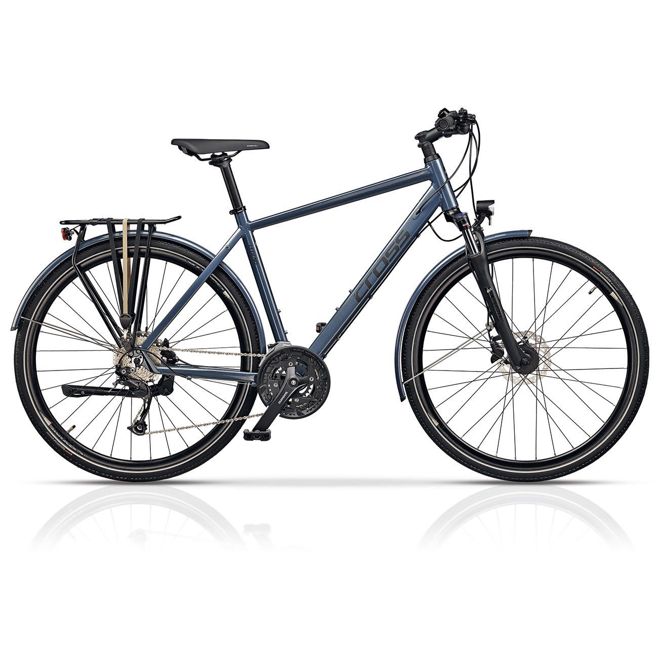 Airtracks Trekkingrad Herren Trekking Fahrrad LEGEND TREKK, 27 Gang Shimano Alivio Schaltwerk, Kettenschaltung, (Shimano ALIVIO RD-M3100-SGS), Blau Matt - Rahmenhöhen 52cm, 56cm und 60cm - Modell 2023