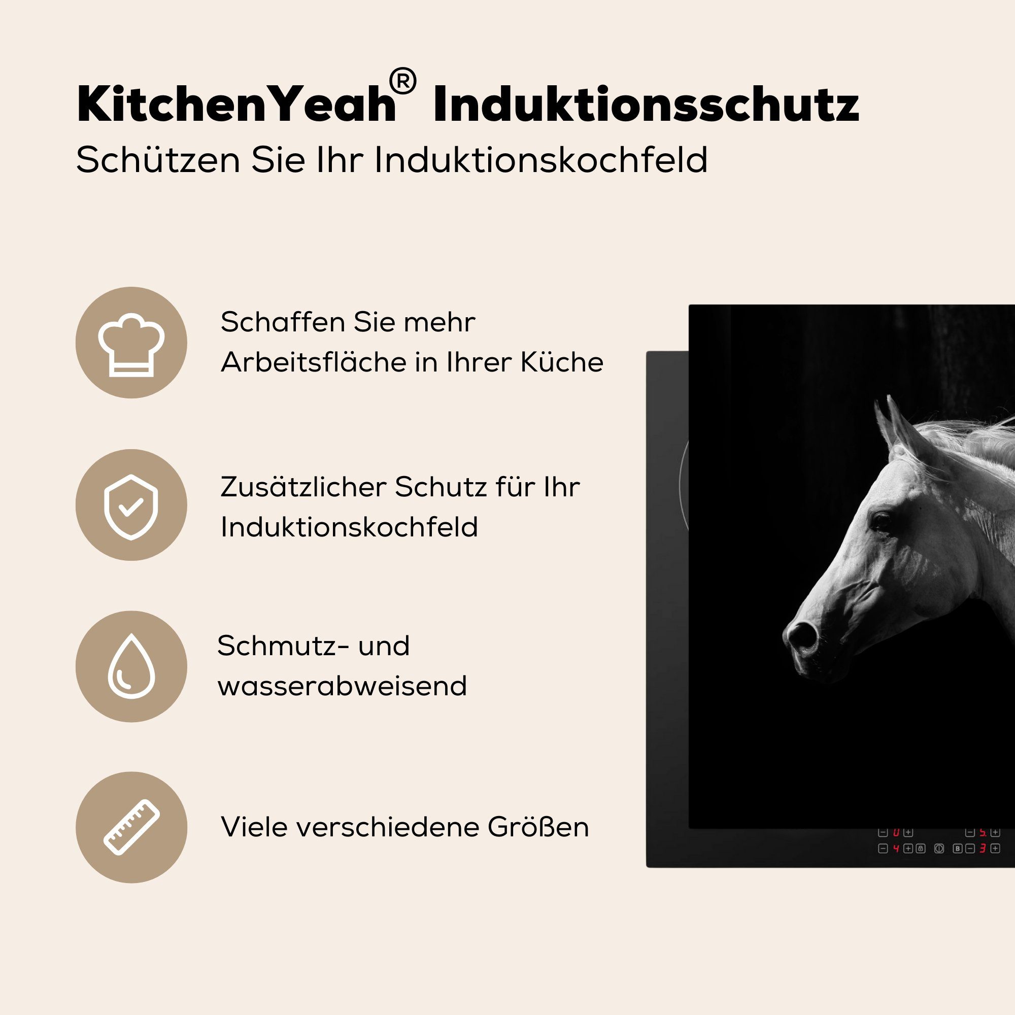 71x52 - Mähnen, Induktionskochfeld Pferde tlg), Nutztiere die - für cm, küche, Schutz (1 Ceranfeldabdeckung Herdblende-/Abdeckplatte Vinyl, MuchoWow