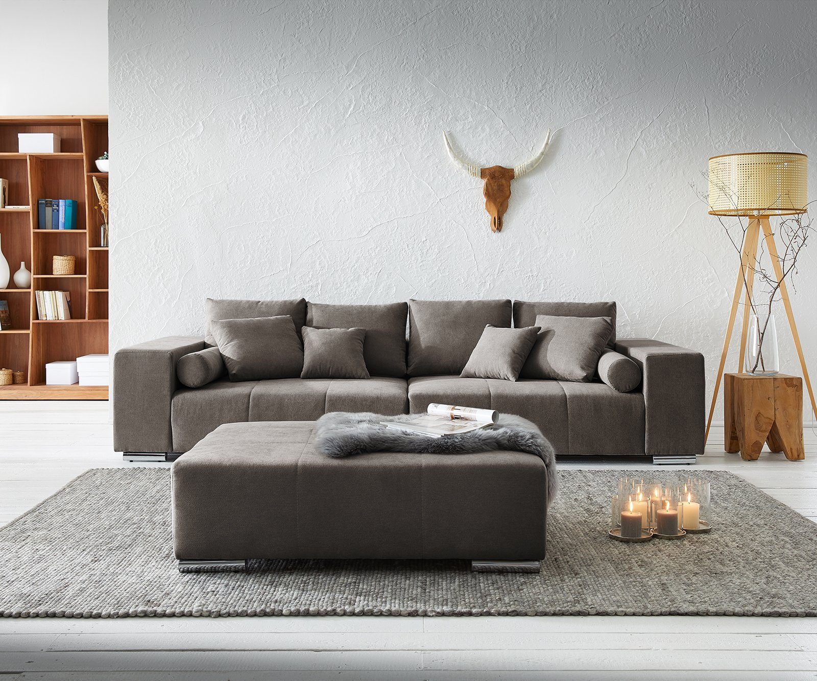 DELIFE Big-Sofa »Marbeya«, Khakibraun 285x115 cm mit Hocker Big Sofa