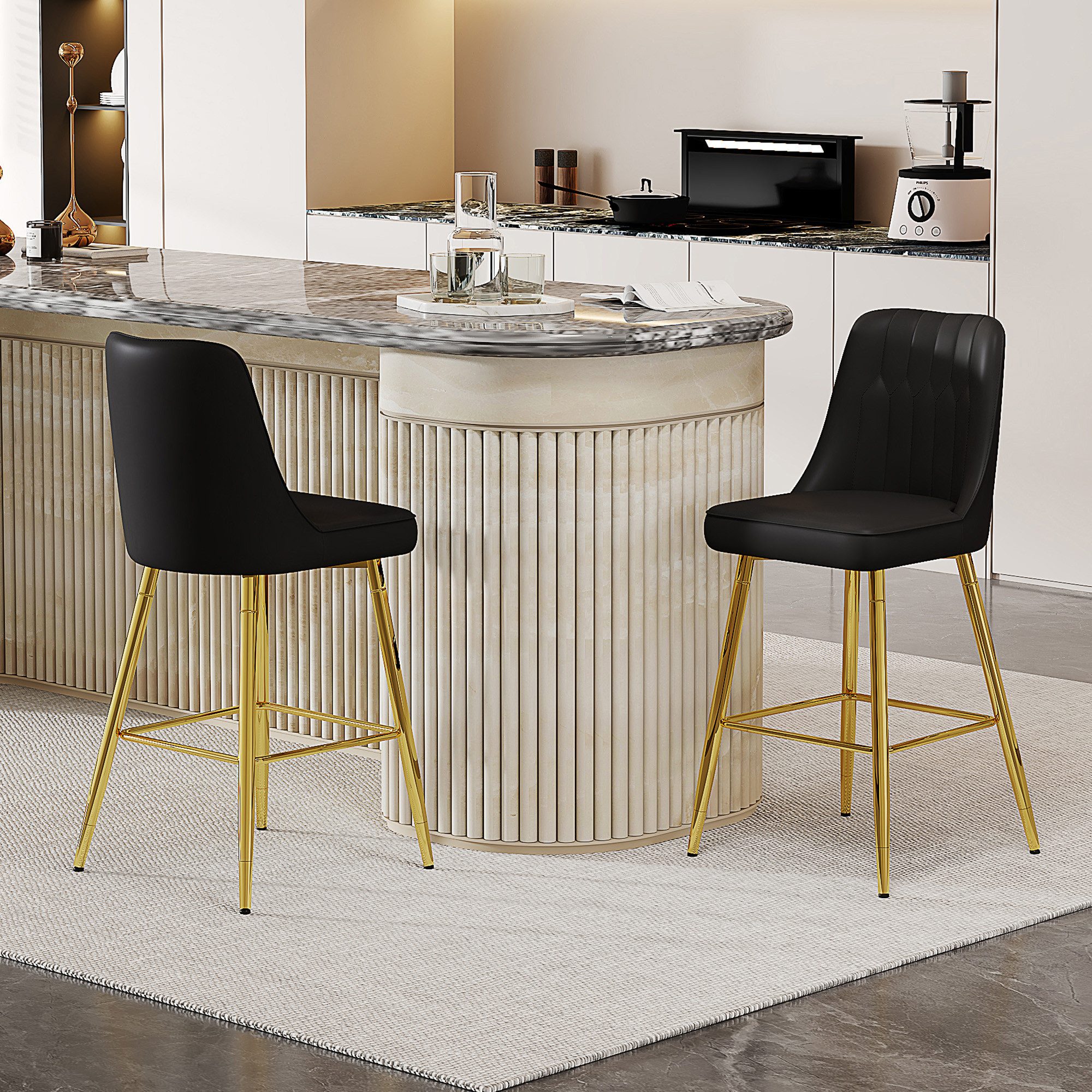 MODFU Barhocker Polsterstuhl Set (2 Stück) – 100 cm Hoch (mit Metallgestell und Fußraste, Erhältlich in Mehreren Farben), Küchenstuhl Barstühle