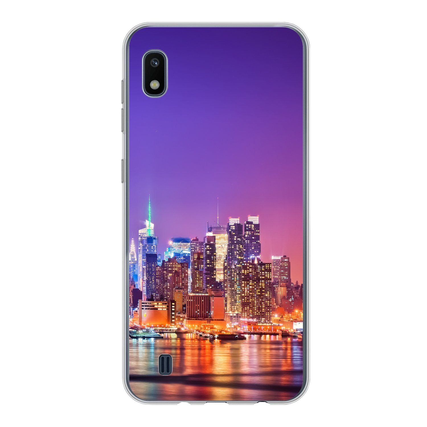 MuchoWow Handyhülle für Samsung Galaxy A10 New York - Skyline - Lila, Smartphone-Bumper, Print, Handy Schutzhülle Dünn