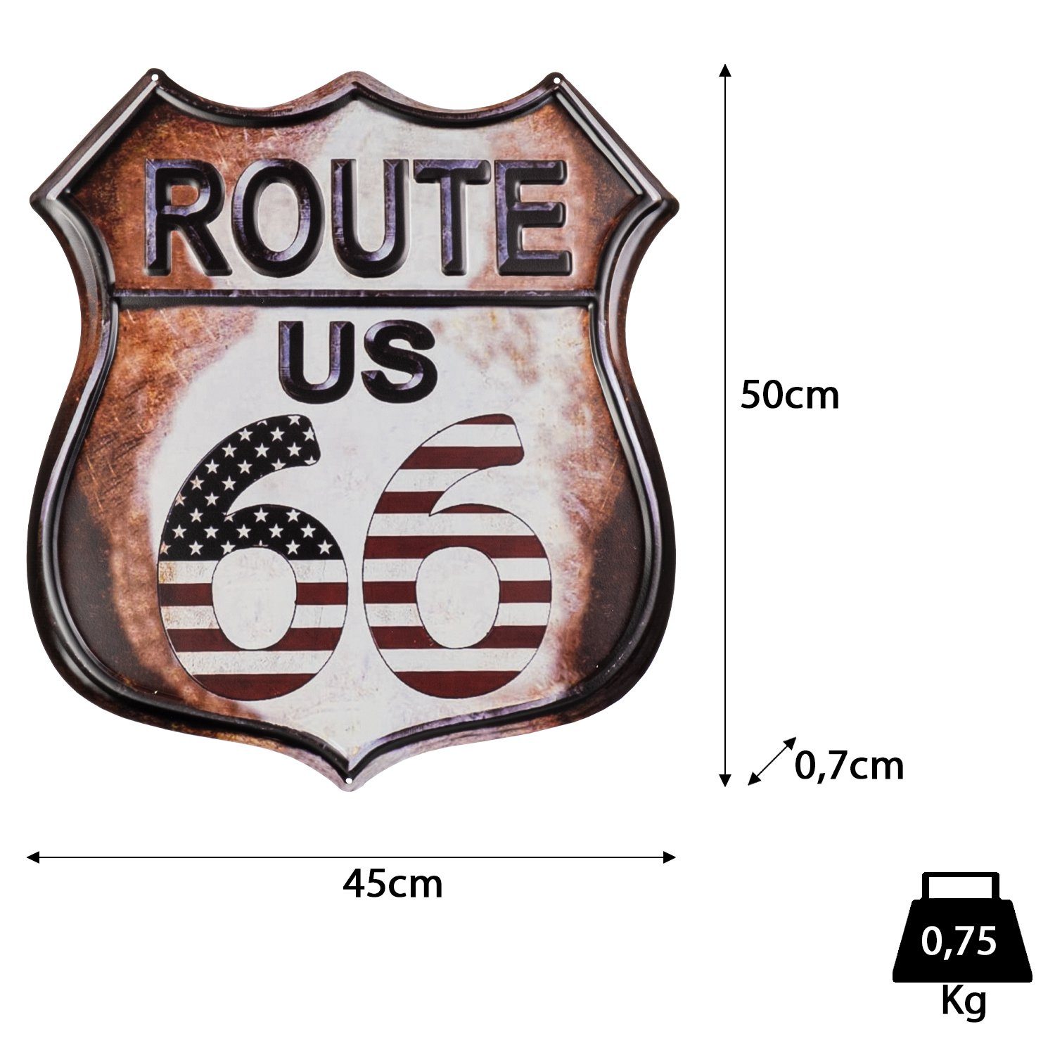 Moritz Metallschild Route 66 US Straßenschild Flagge, Vintage Retro Deko Schild Metallschild Wandbild Schild