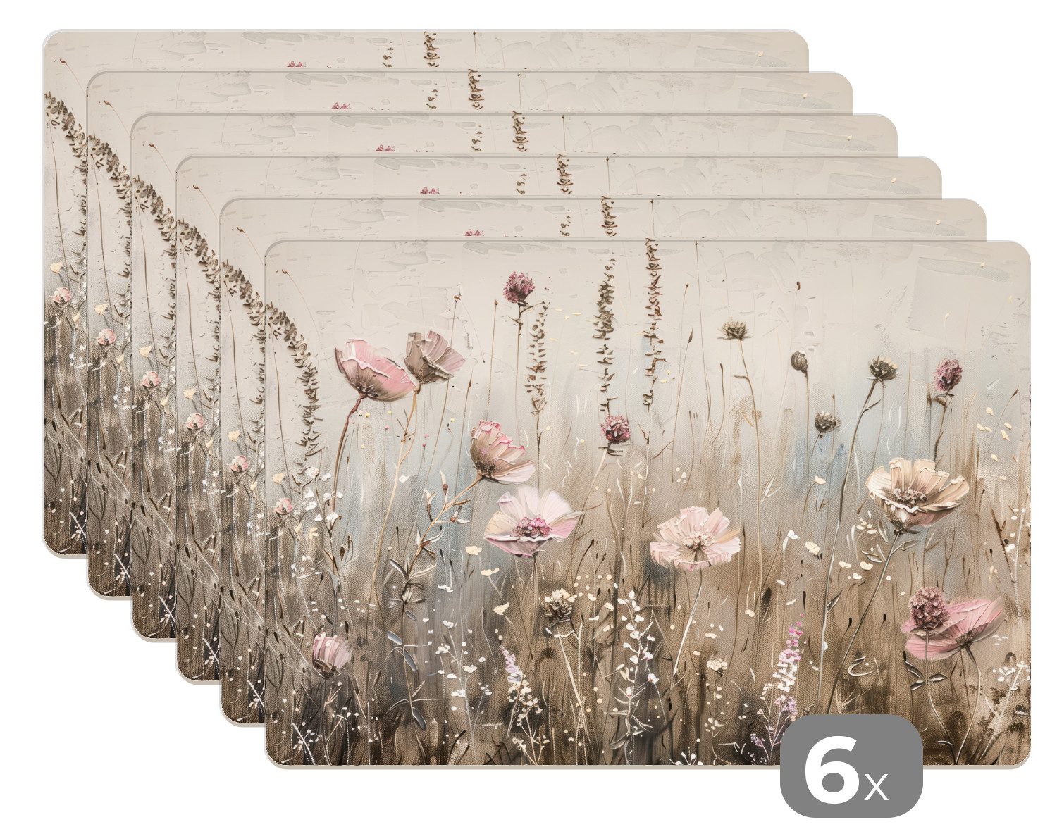 MuchoWow Platzset Blumen - Rosa - Modern - Beige, (6-St), Platzsets, Tischset, Abwaschbar, Tischsets, Platzdeckchen