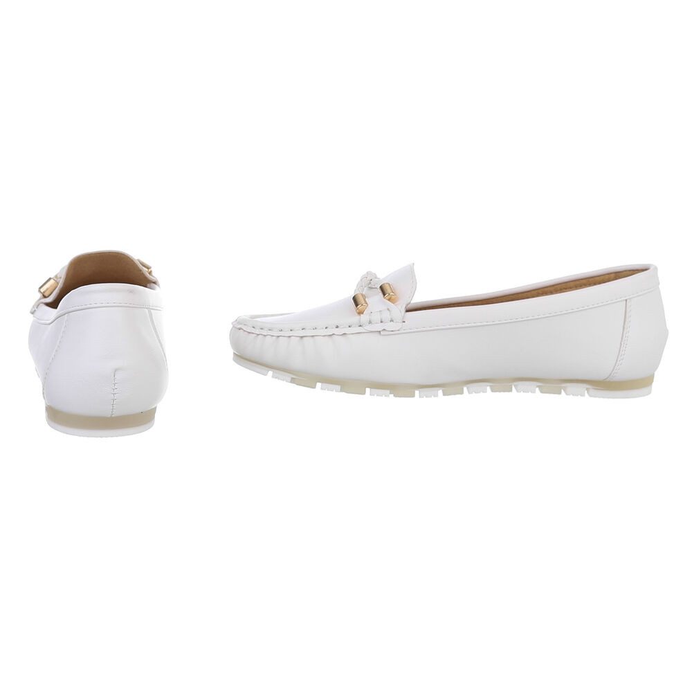 Ital-Design Elegante Mokassins mit geflochtener Schnürung für Damen Slipper (89930162) Flach Mokassins in Weiß