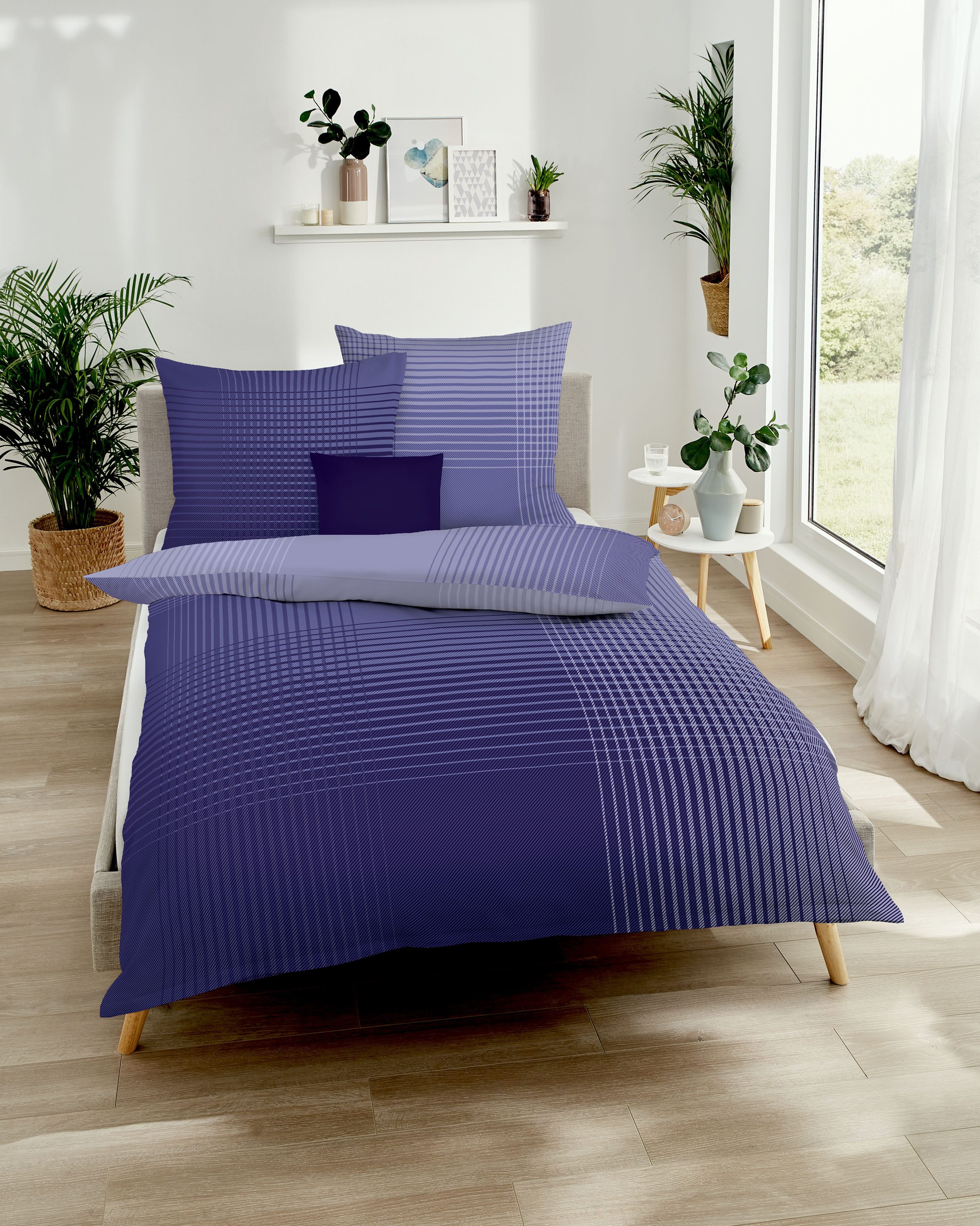 Kaeppel Bettwäsche MASTER 100% Baumwolle, Mako-Satin, 2 teilig, mit Karomuster, Markenreißverschluss