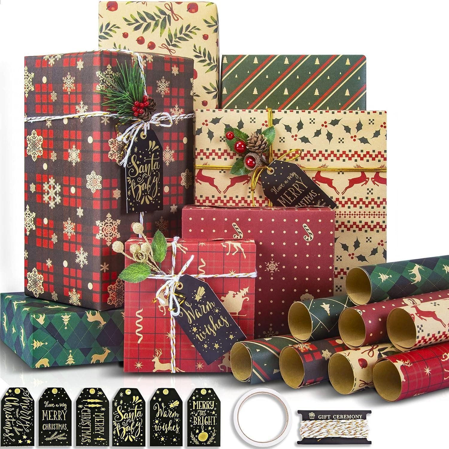 LuxusKollektion Geschenkpapier Geschenkpapier Weihnachten Kraftpapier 8 Blatt Weihnachtspapier