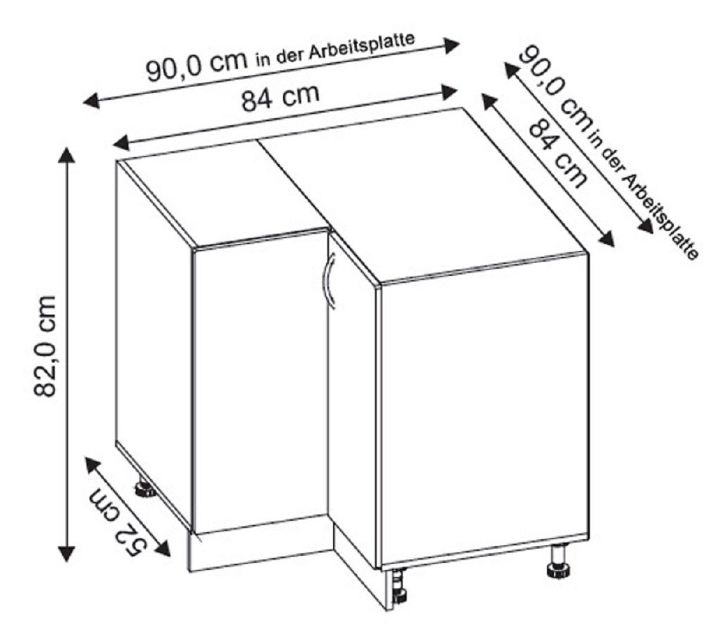 Feldmann-Wohnen Eckunterschrank PLATINIUM (Unterschrank, PN-D12/90 / matt Topfkarussell vanille Frontfarbe - und Korpus- mit Küchenschrank) Front Korpus bergesche wählbar Hochglanz