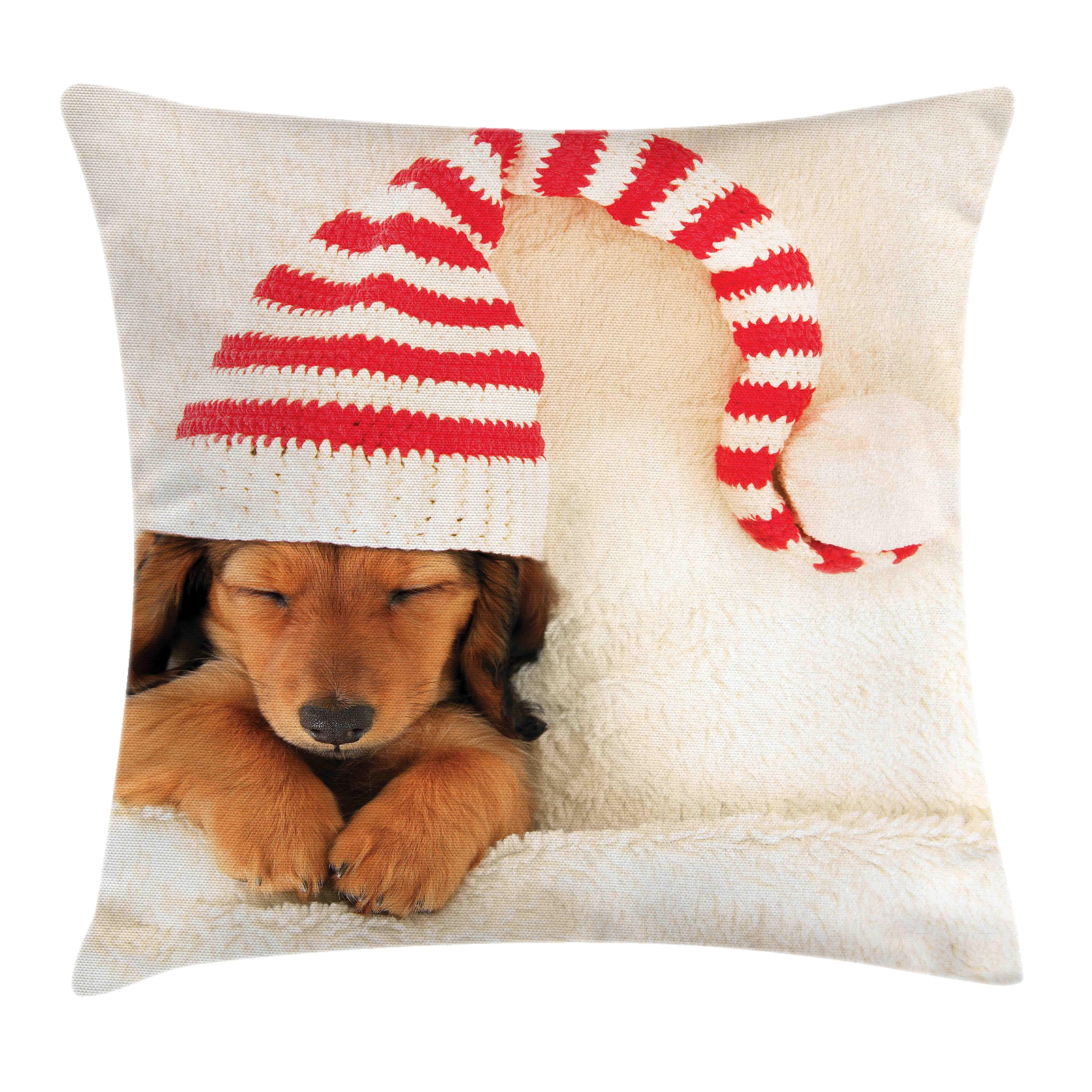 Kissenbezüge Reißverschluss Kissenhülle mit Farbfesten Farben Beidseitiger Druck, Abakuhaus (1 Stück), Dackel Hund in der Weihnachts Elf-Hut