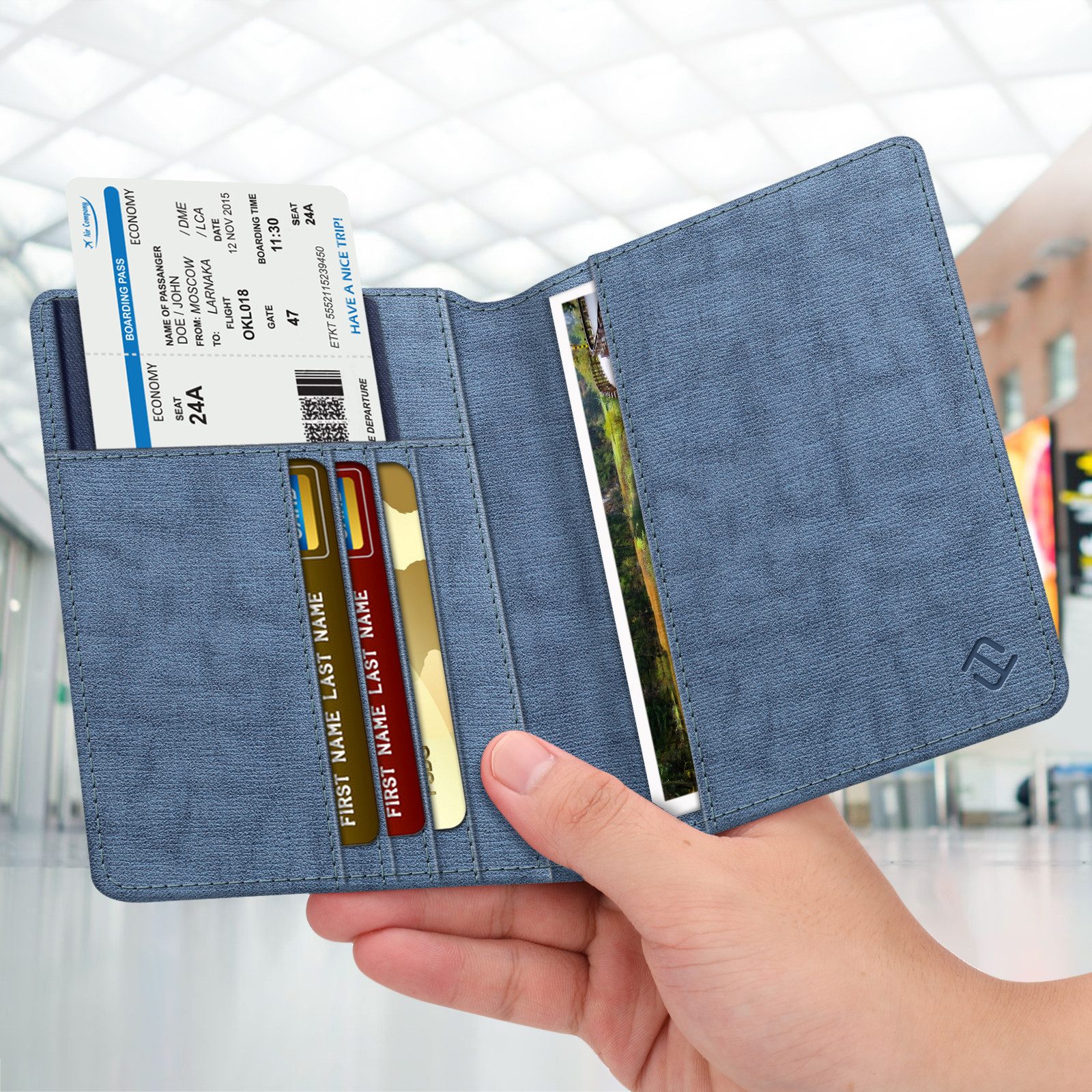 Fintie Mini Geldbörse Reisepasshülle und Gepäckanhänger Set, Reisepass Impfpass Hülle, mit RFID Blockier, Kofferanhänger mit Adressschild für Koffer