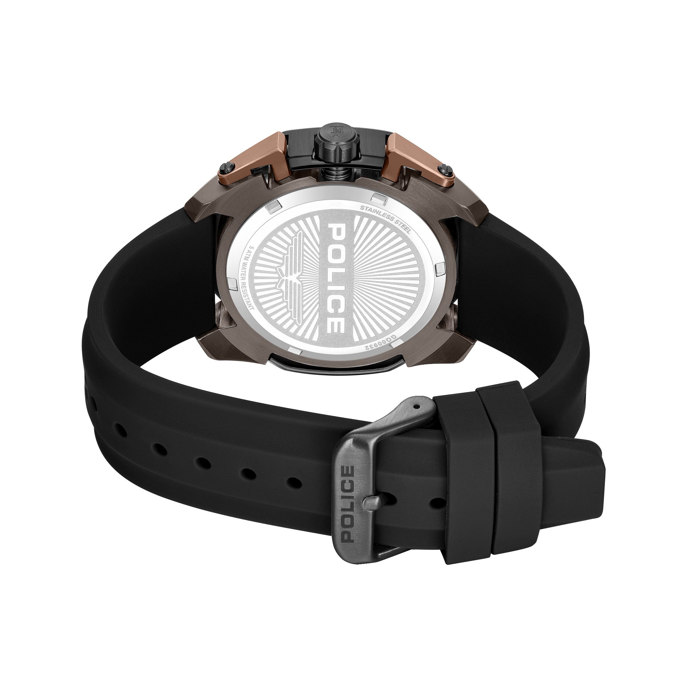 Police Chronograph Centurian PEWGQ0093201, Quarzuhr, Armbanduhr, Herrenuhr, Silikonarmband, analog, Stoppfunktion