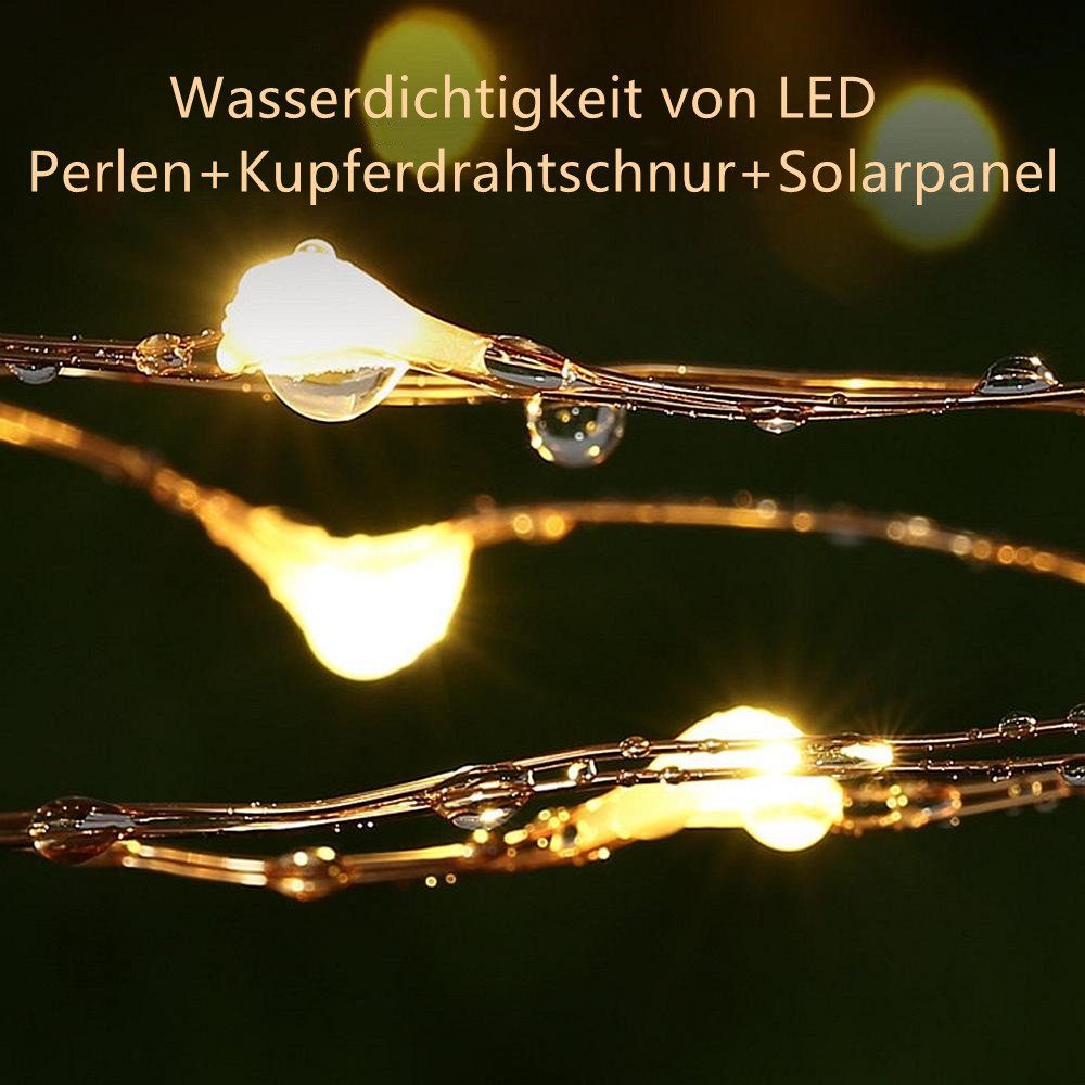 LEDs Lichtschnur 10/20 Solar-Lichterketten, 100/200 Dämmerungssensor Kupferdraht, Mehrfarbig-10m meter Solarleuchte Sensor, iscooter IP65, LED-Lichterkette inkl. Erdspieß, 100LED