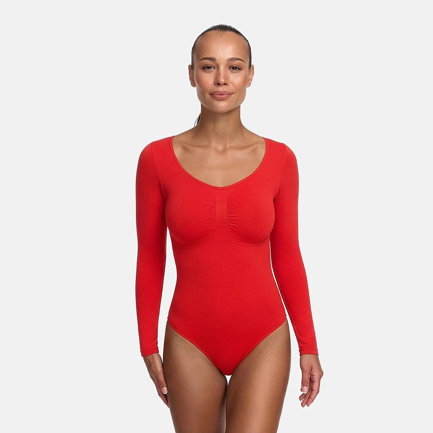cfab (creamy fabrics) Miederbody Bodysuit Sculpting Shapewear Longsleeve mit String-Fire Red-5XL (1-tlg) Figurformend