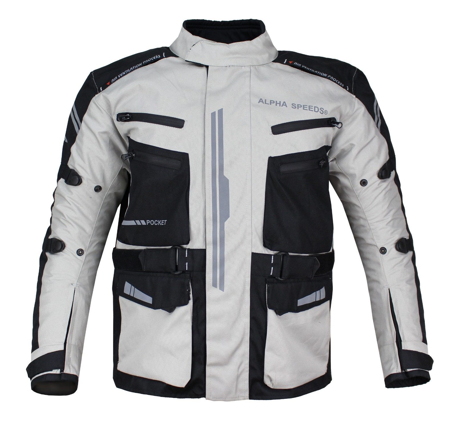 Alpha Speeds Motorradjacke JET PRO, All-Saison Motorradjacke inklusive Protektoren (2026) Abnehmbares Membran + Futter, 7 Belüftungen, 10 Taschen, in Off-White