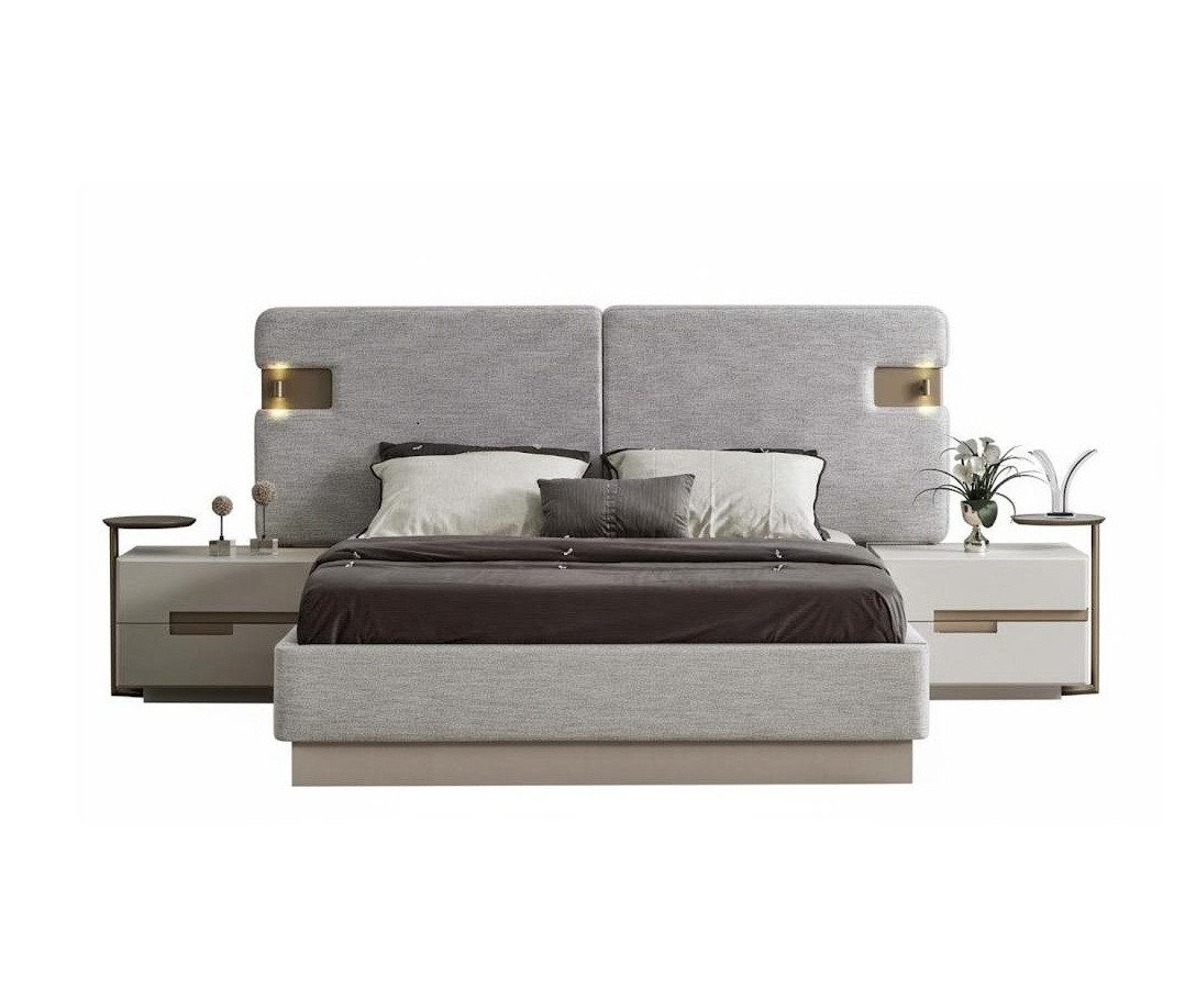 Schlafzimmer-Set Schlafzimmer-Set Nachttisch Bett Beige Moderner Stil Kopfteil