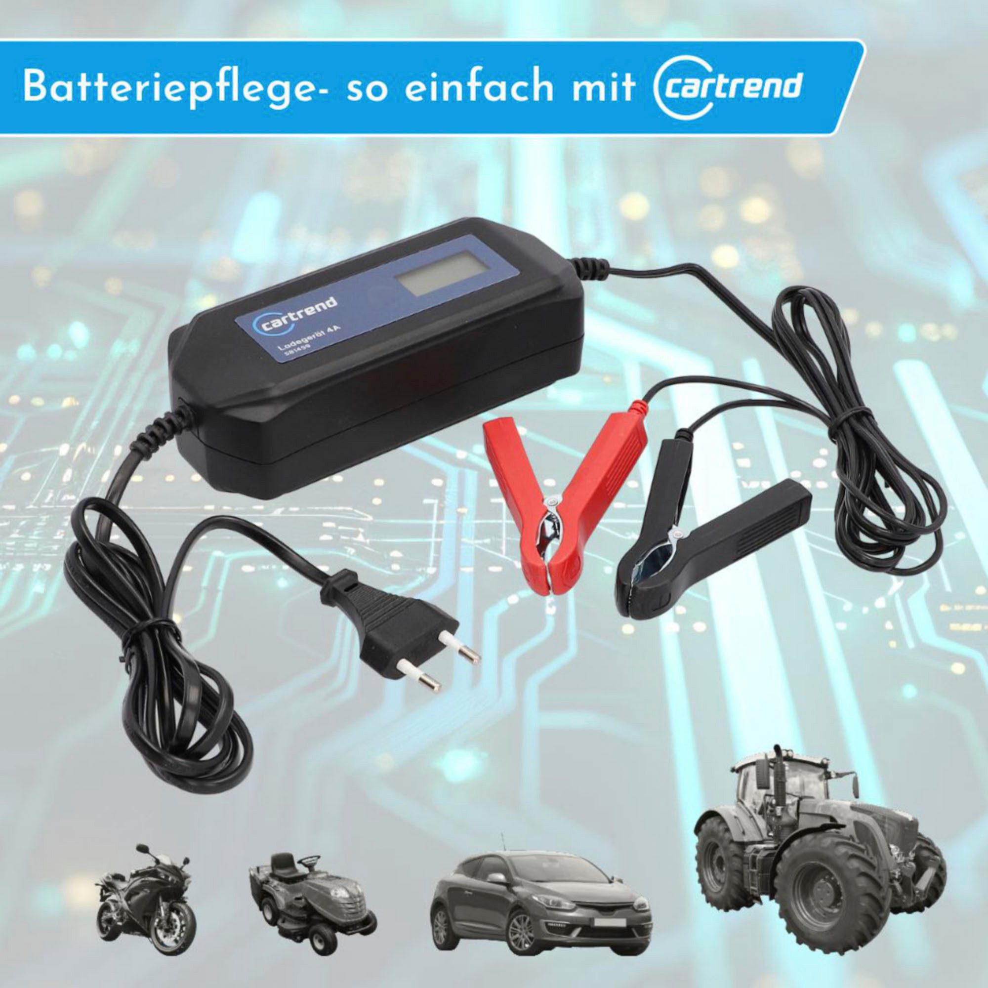 Cartrend DP4.1 battery charger with microprocessor technology 6V/12V, 4A car battery charger