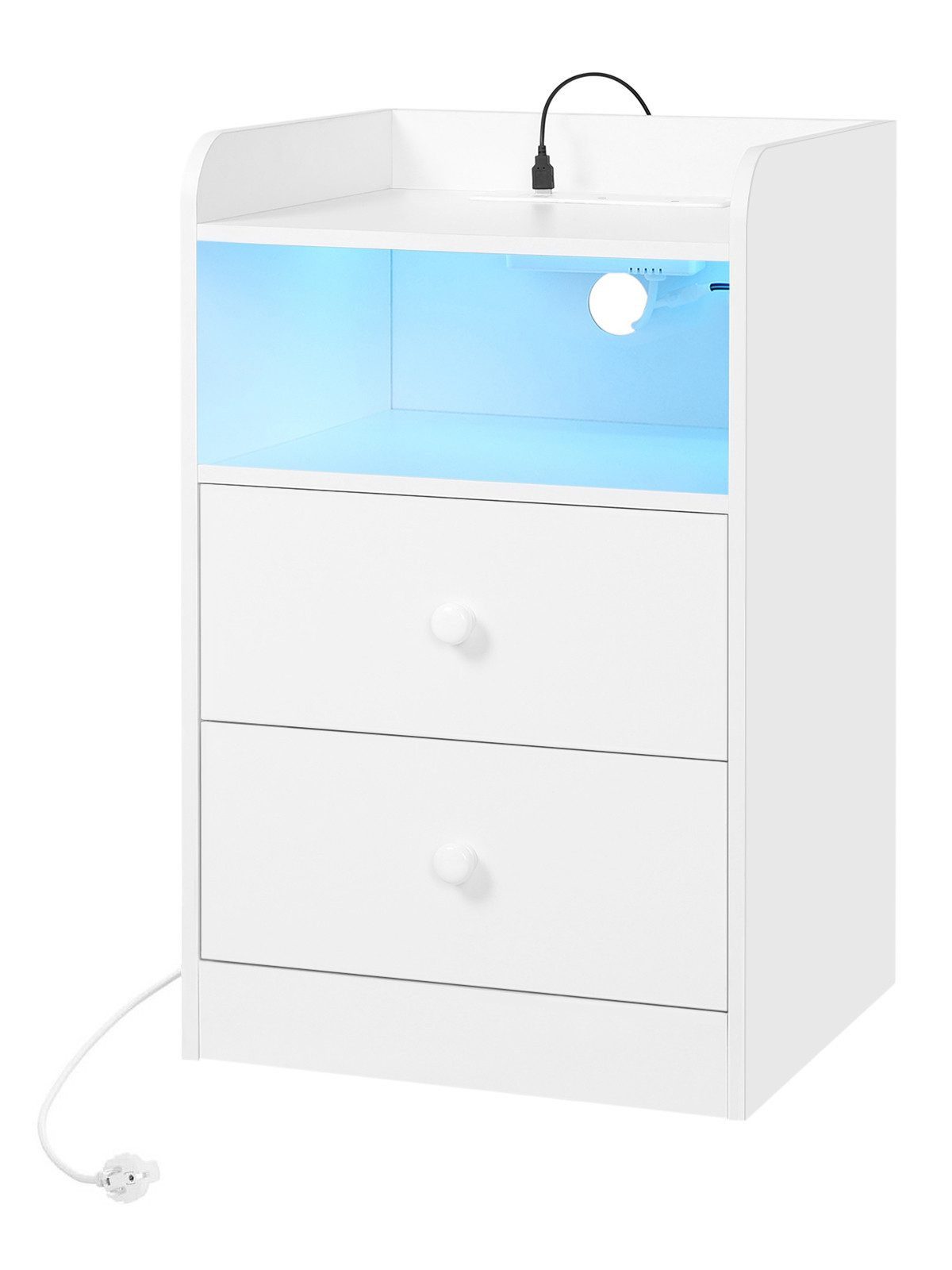 Woltu Nachttisch (1-St), Ladefunktion LED-Licht, 2 Steckdosen 2 USB