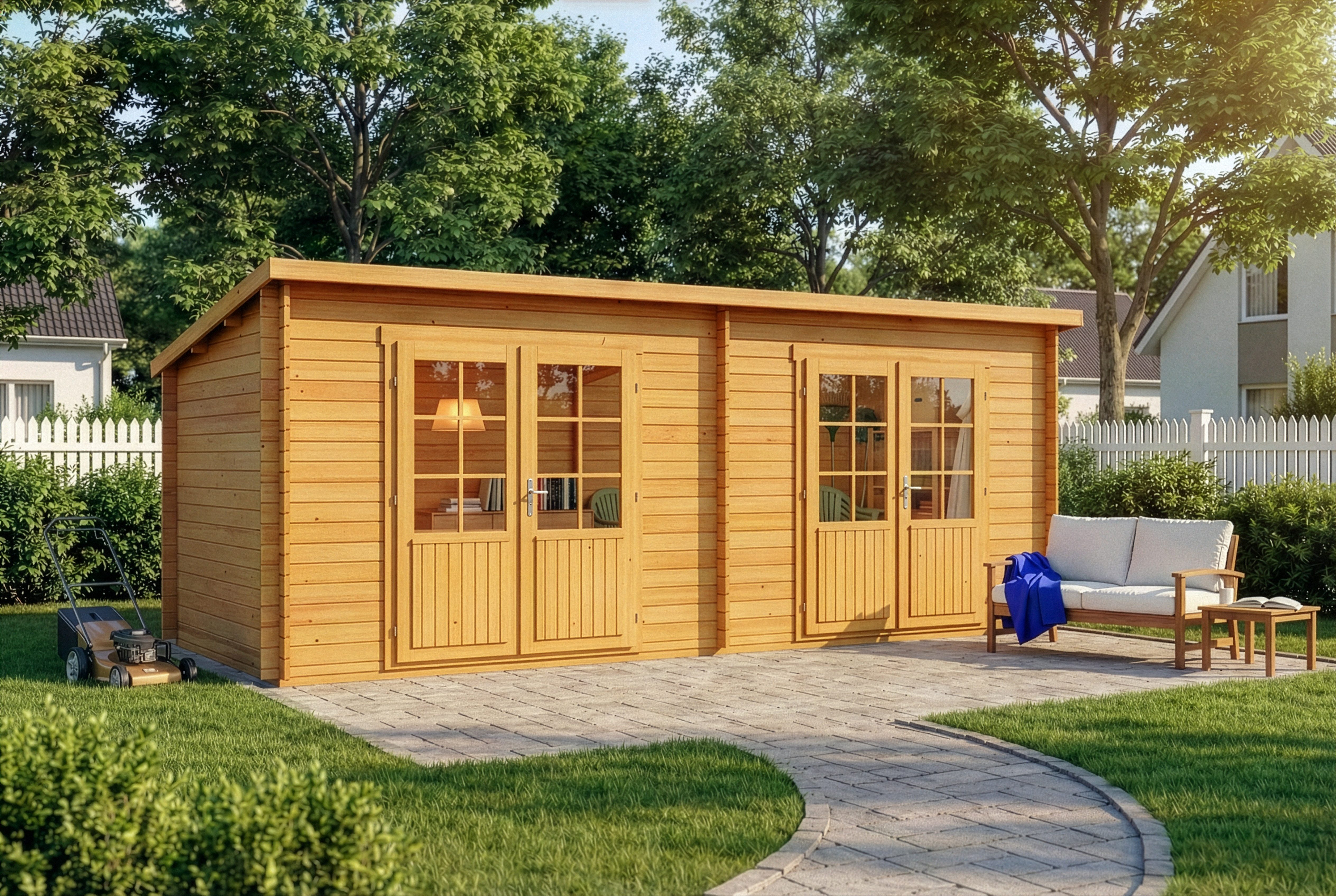 Alpholz Gartenhaus Holz Maria Twin, BxT: 598x272 cm, in Imprägniert (Pinie) mit 28mm Wandstärke