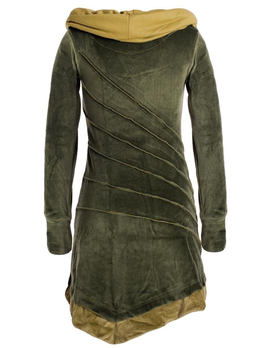 Vishes Zipfelkleid Asymmetrisches Patchwork Samtkleid Schalkragen Hippie, E günstig online kaufen