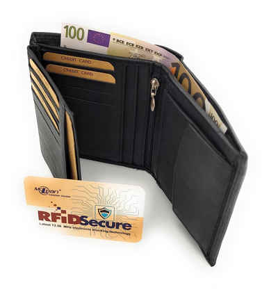 McLean Geldbörse echt Leder Portemonnaie mit großem Ausweisfach für KFZ Papiere, Scheinfächer aus echtem Velourleder, Doppelnaht außen, RFID Schutz