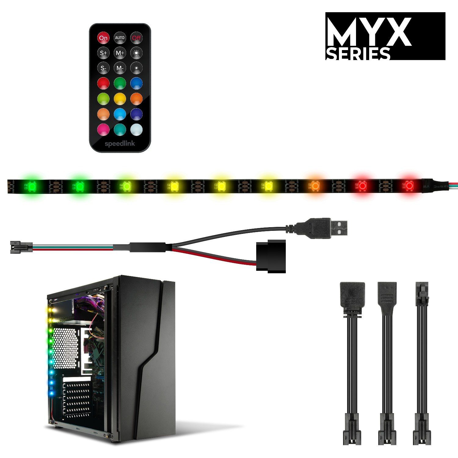 Speedlink Gaming-Gehäuse »MYX LED PC Kit Stripe Leiste Gaming PC Gehäuse«,  Tower Case, beleuchtet, Farbwechsel