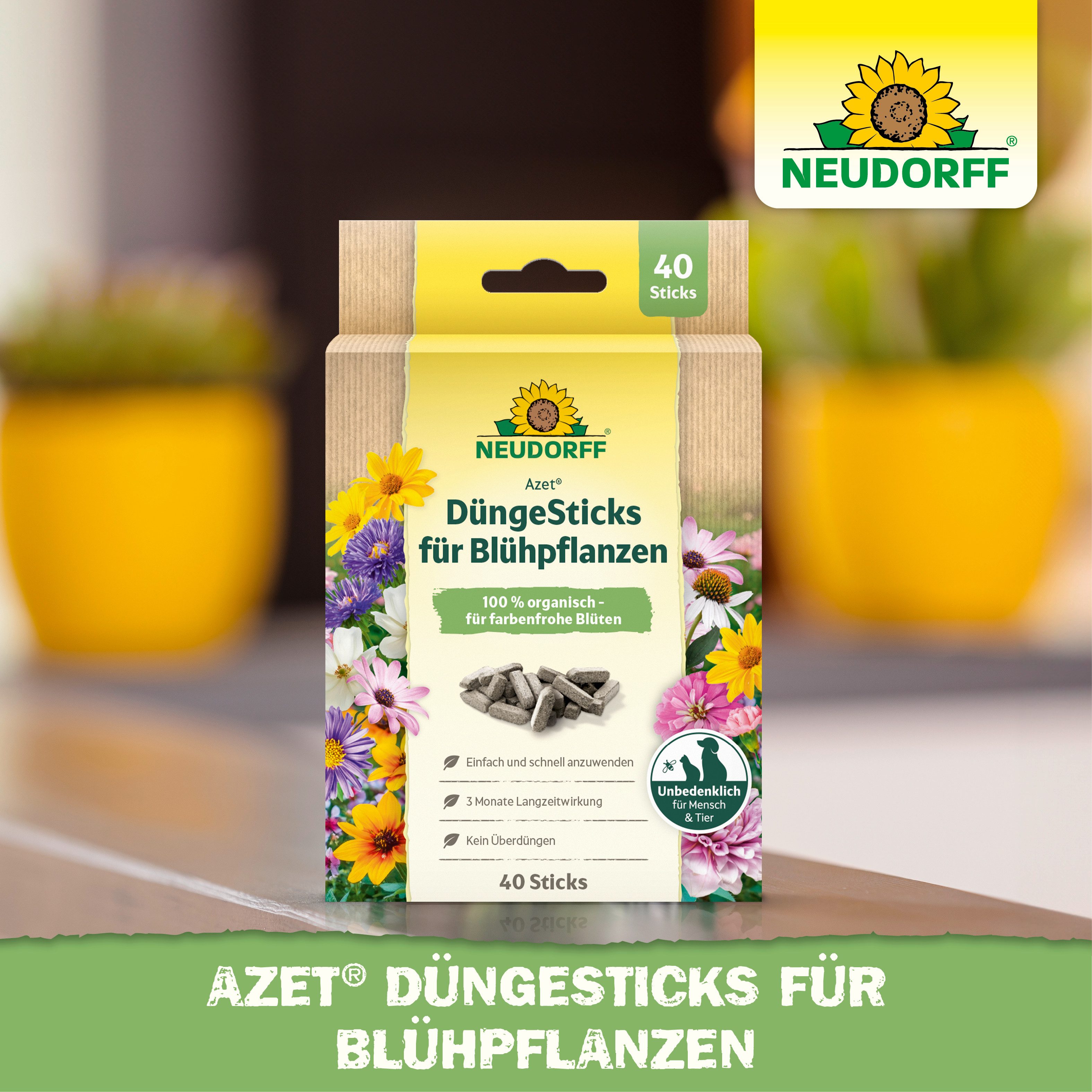 Neudorff Pflanzendünger Azet DüngeSticks für Blühpflanzen 40 Sticks, Organische Düngestäbchen speziell für Blühpflanzen, Mit Mikroorganismen & Mykorrhiza für be – Bild 5 von 5
