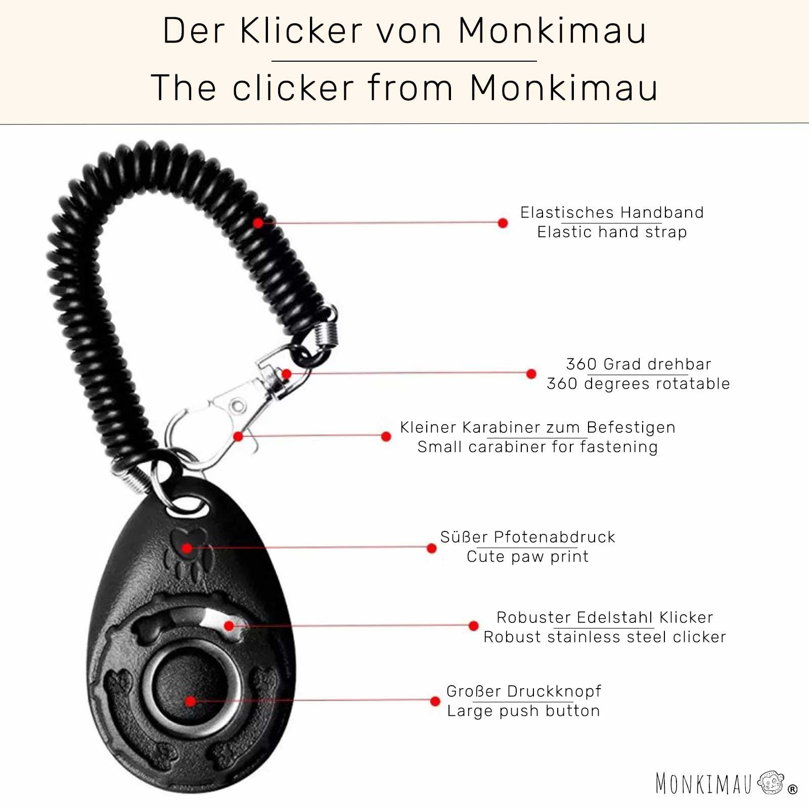 Monkimau Tier-Clicker Hundepfeife mit Klicker und Leine im Set, Edelstahl, Packung