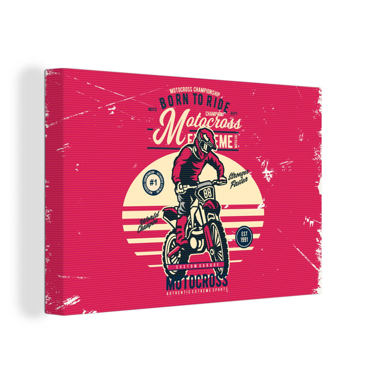 OneMillionCanvasses® Leinwandbild Mann - Motorrad - Oldtimer, (1 St), Wandbild Leinwandbilder, Aufhängefertig, Wanddeko, 30x20 cm