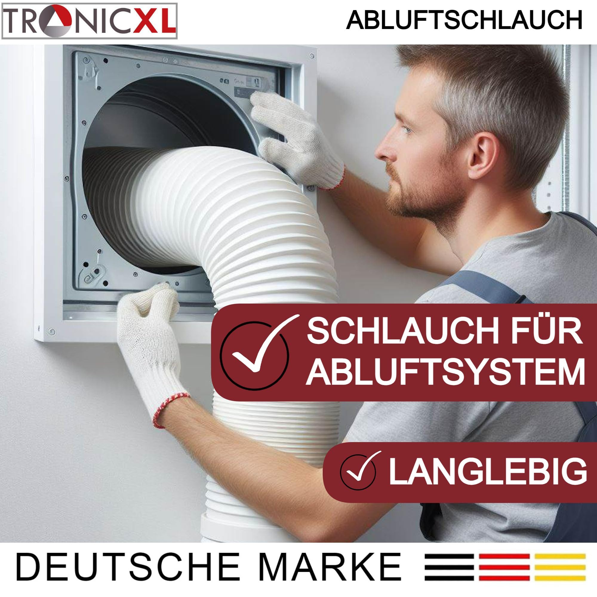 TronicXL Klimaanlagenschlauch PVC Abluftschlauch 100mm 1,5m für Trockner Klimaanlage Wäschetrockner, Zubehör für Trockner, Klimaanlagen, Kompatibel mit Beko Gorenje Midea Bosch Siemens AEG Haier