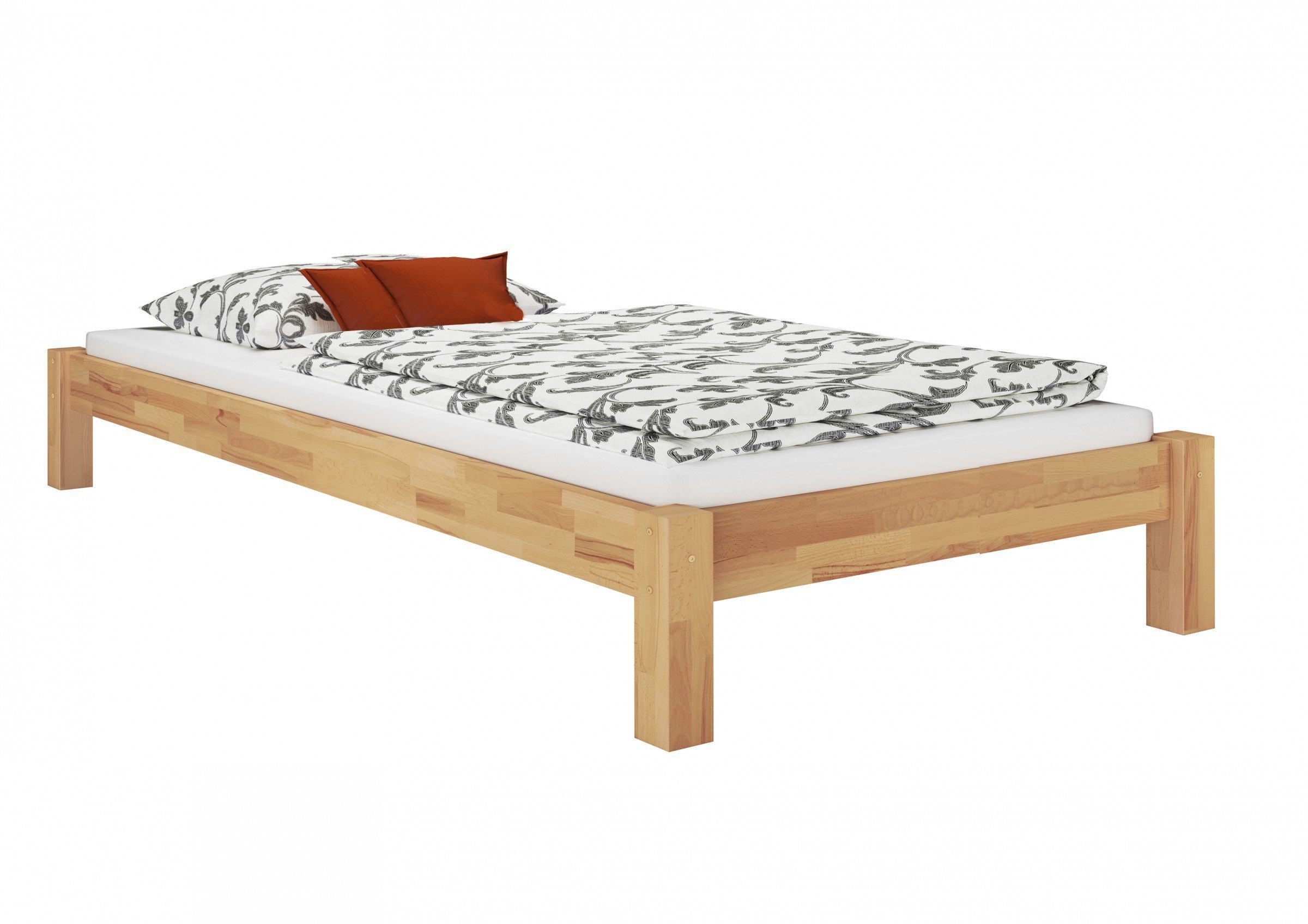 Buche lackiert 120x200 Jugendbett Federholzrahmen Matratze, Buchefarblos ERST-HOLZ und mit Bett