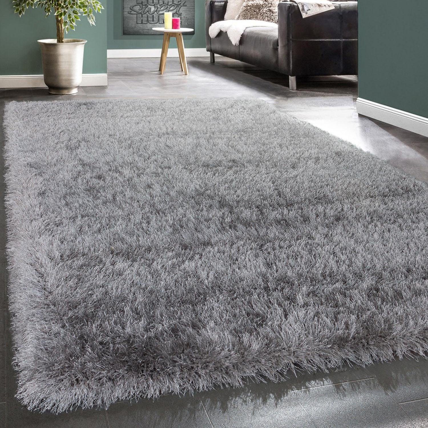 Paco Home Hochflor-Teppich Glamour 300, rechteckig, Höhe: 70 mm, Uni Farben, mit weichem Glanz Garn, auch als Läufer erhältlich
