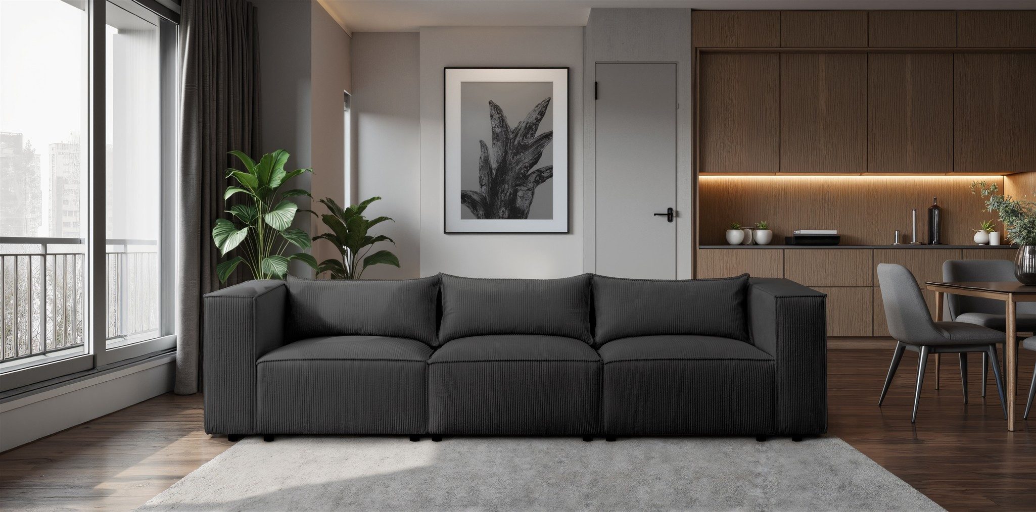 Fun Möbel 3-Sitzer Designersofa NEVIO in Stoff Lincoln, Rundumbezug