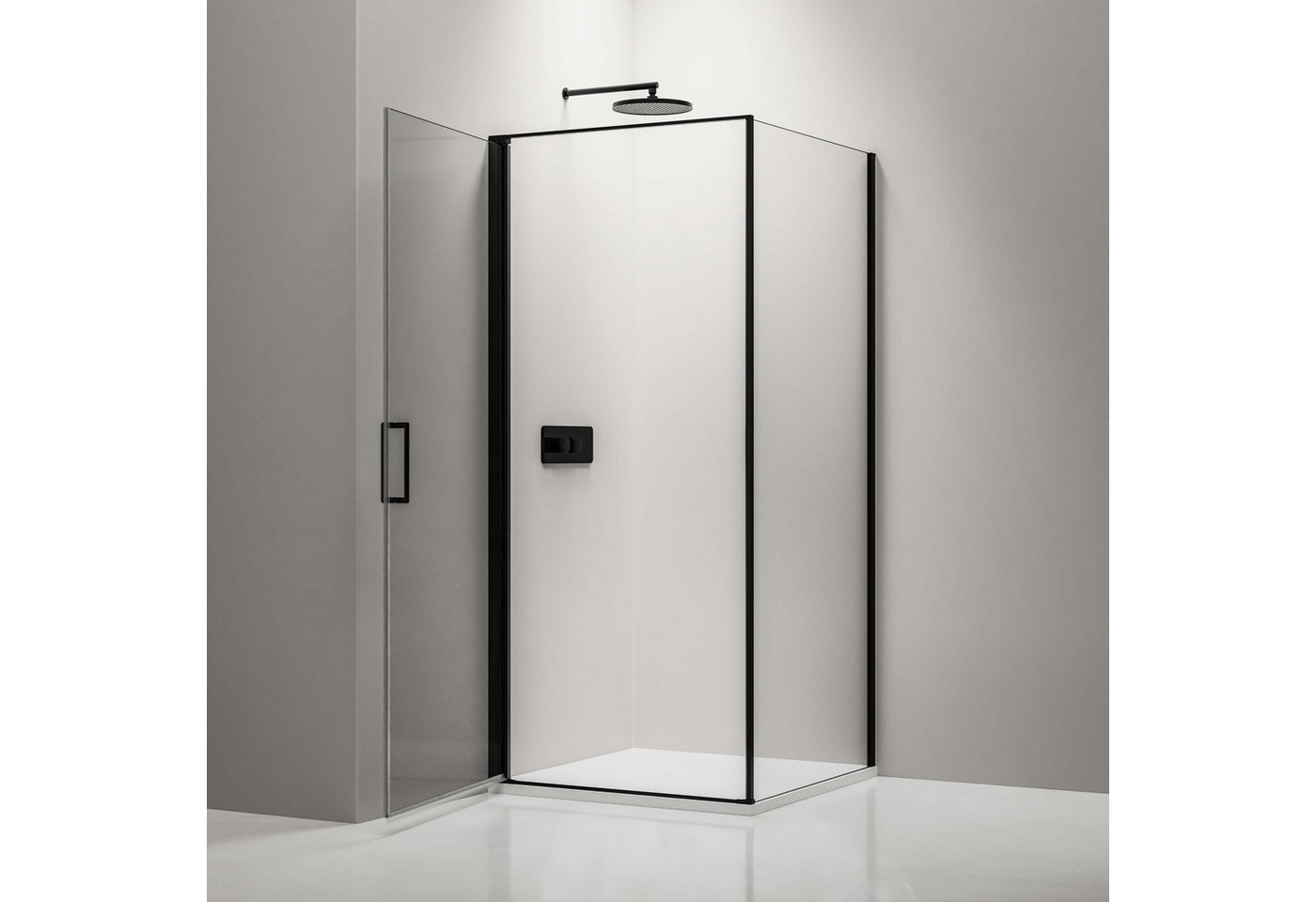 Thumbnail - Bernstein Eckdusche EX416S, Nano Echtglas EX416S Schwarz - 100 x 100 x 195 cm