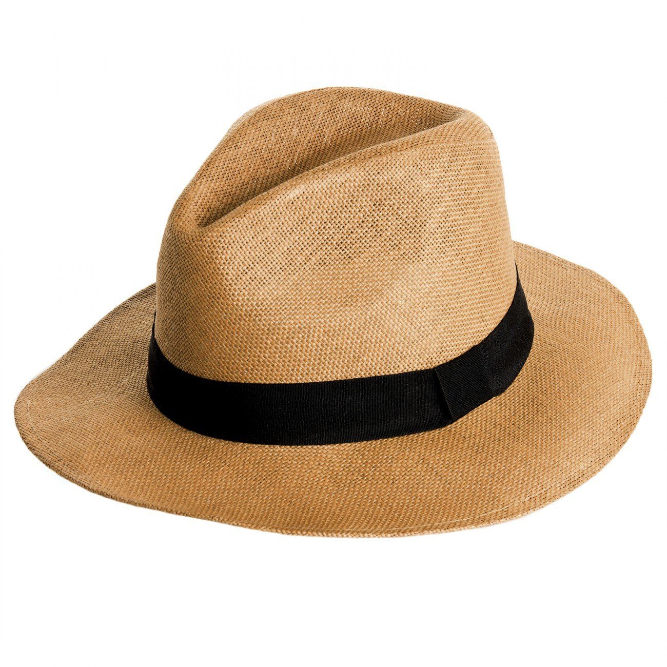 Caspar Strohhut HT010 klassischer Herren Panama Hut mit breitem schwarzen Band braun