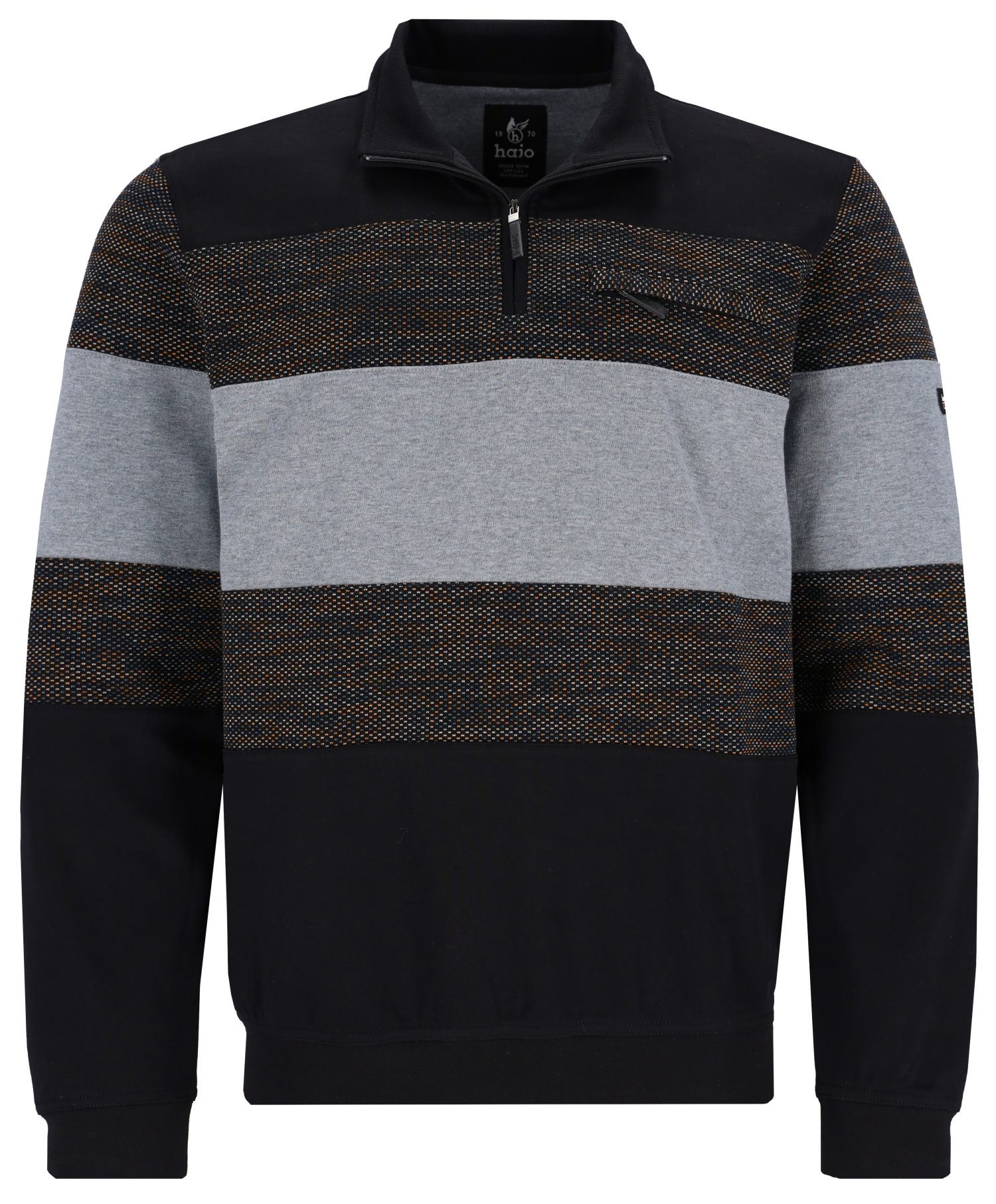 Hajo Sweatshirt Herren Troyer Kragen (1-tlg) Stay Fresh Bügelfrei