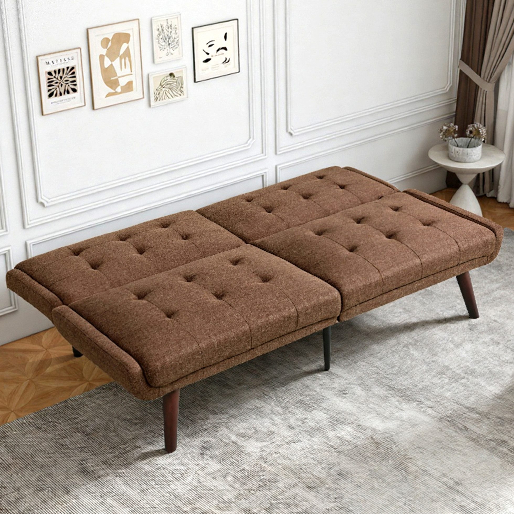REDOM Schlafsofa für kleine Räume, Gästebett & Wohnzimmer, Klappbares Futon-Sofa Bett mit 5-fach verstellbarer Rückenlehne Braun 1 Teile