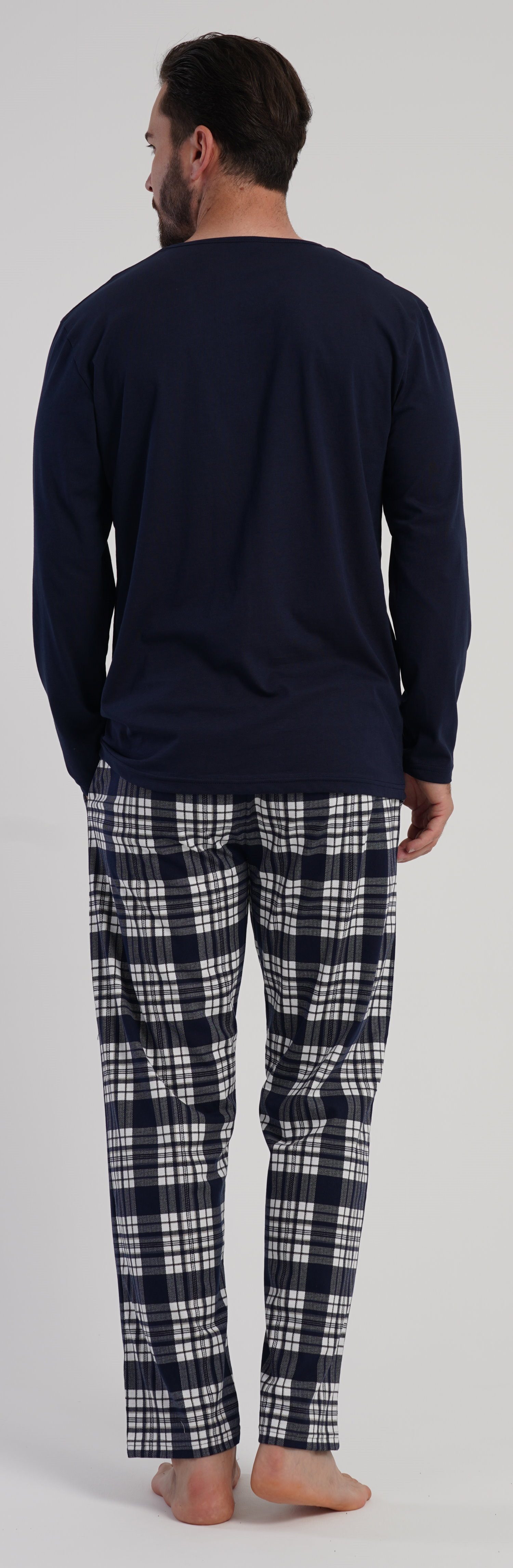 Vienetta Schlafanzug Herren Pyjama lang (2 tlg) Baumwolle