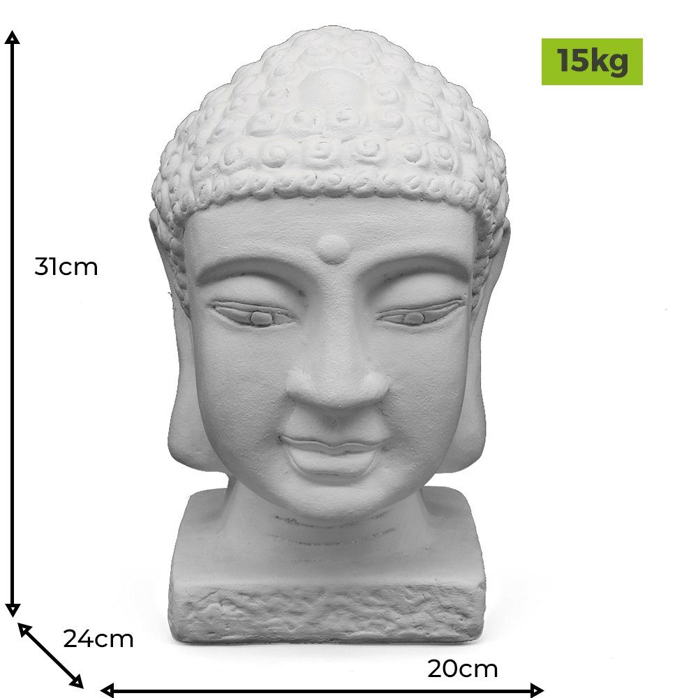 Tiefes Kunsthandwerk Buddhafigur Buddhakopf Büste Statue Germany und für frostsicher, Stein Made aus winterfest, weiß Haus - in Garten