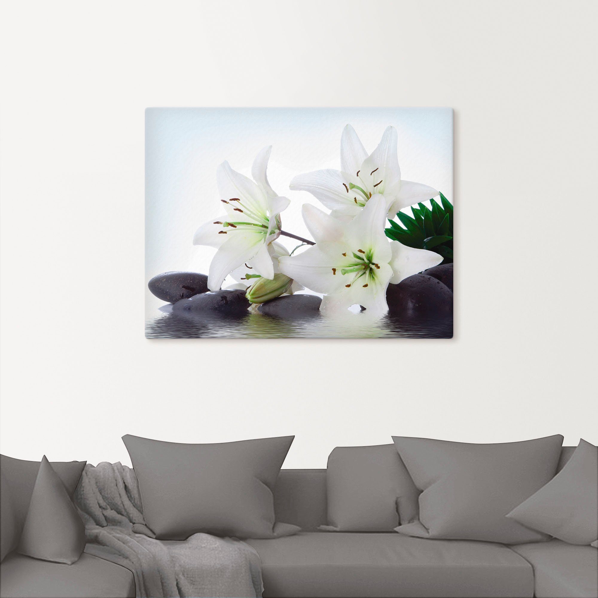 Artland Leinwandbild Madonna-Lilien und Spasteine, Zen (1 St), auf Holzrahmen gespannt